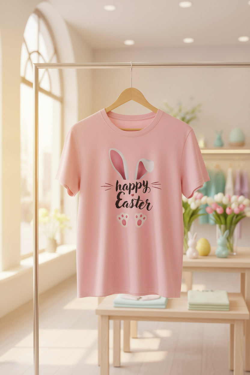 Easter Bunny Tee — "Happy Easter" Bunny Ears & Paws Graphic T-Shirt (Comfort Colors)