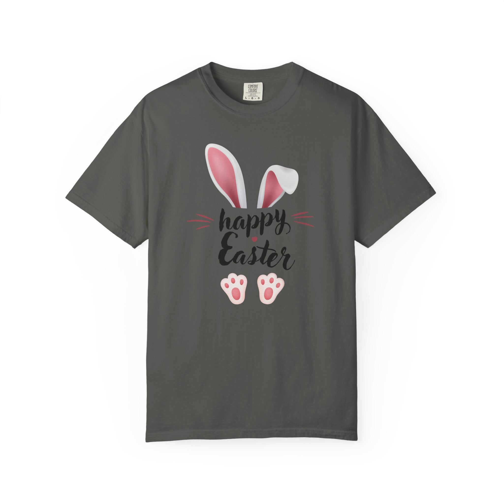 Easter Bunny Tee — "Happy Easter" Bunny Ears & Paws Graphic T-Shirt (Comfort Colors)