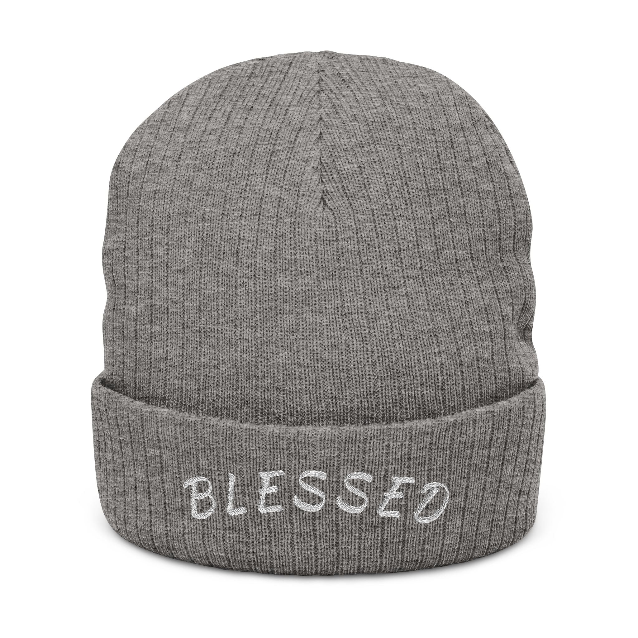 Blessed Embroidered Beanie — Ribbed Knit Winter Hat
