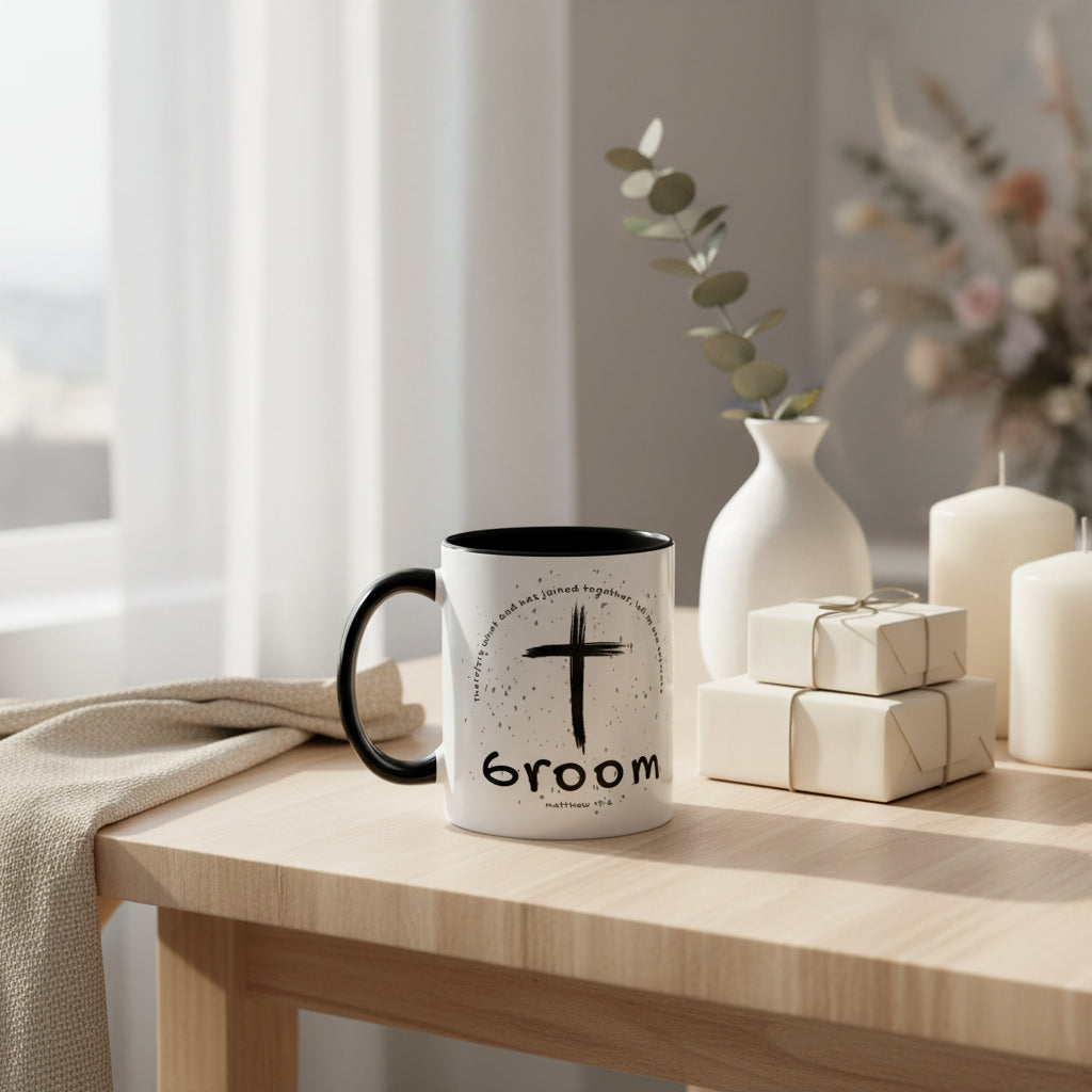 Groom Faith Coffee Mug – Cross & Matthew 19:6 Wedding Gift