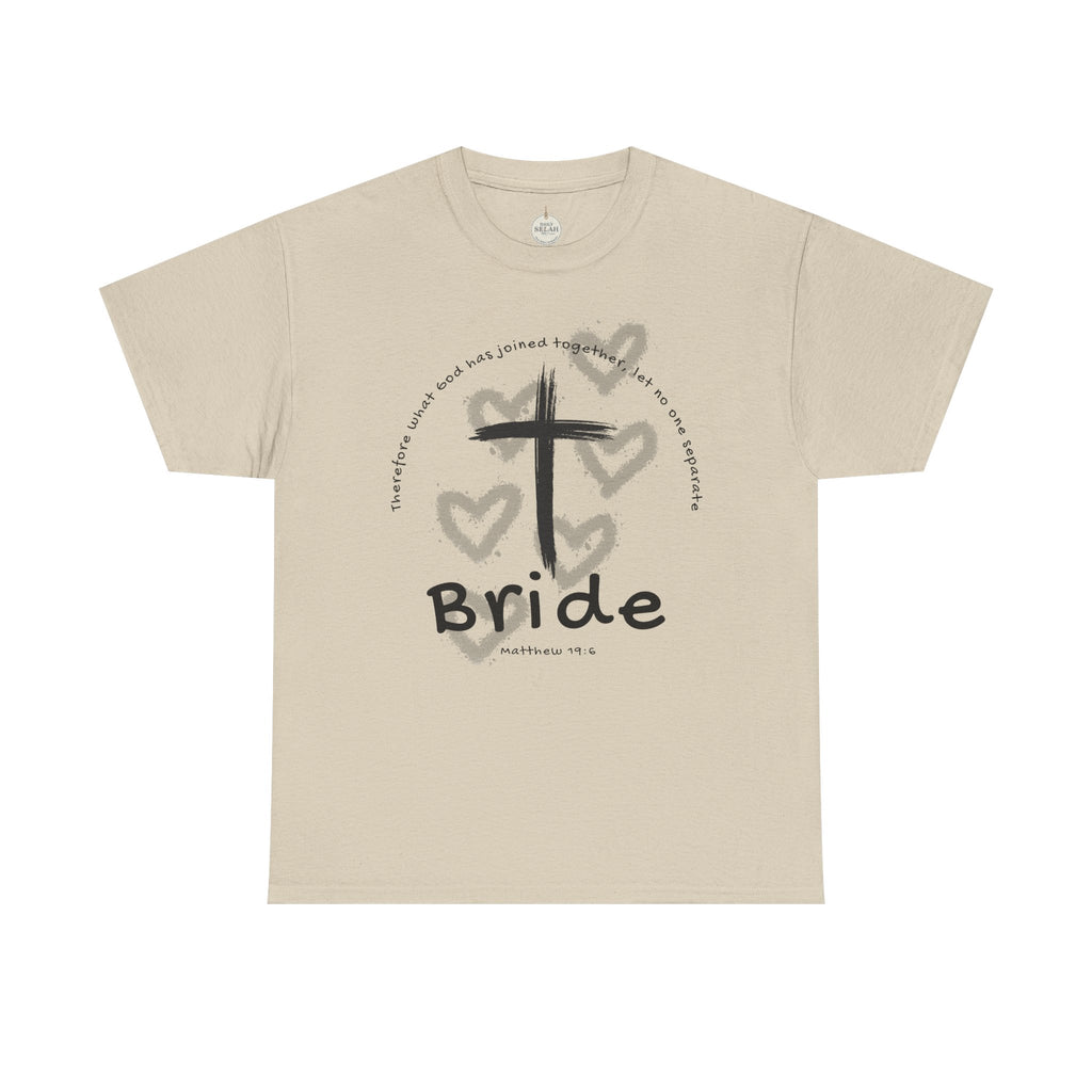 Bride T-Shirt — Christian Cross & Hearts Bridal Faith Tee - Christian - Matthew 19:6