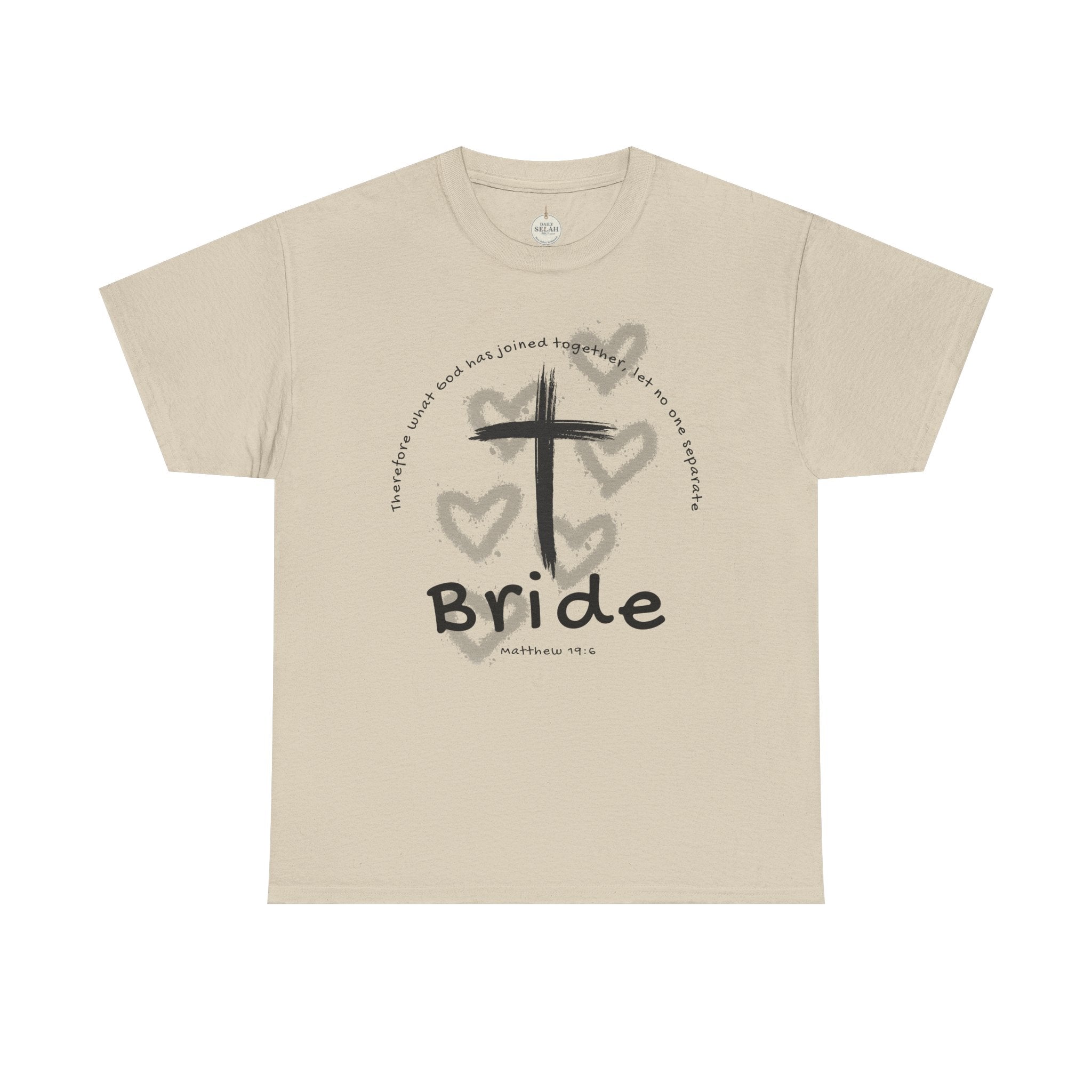 Bride T-Shirt — Christian Cross & Hearts Bridal Faith Tee - Christian - Matthew 19:6