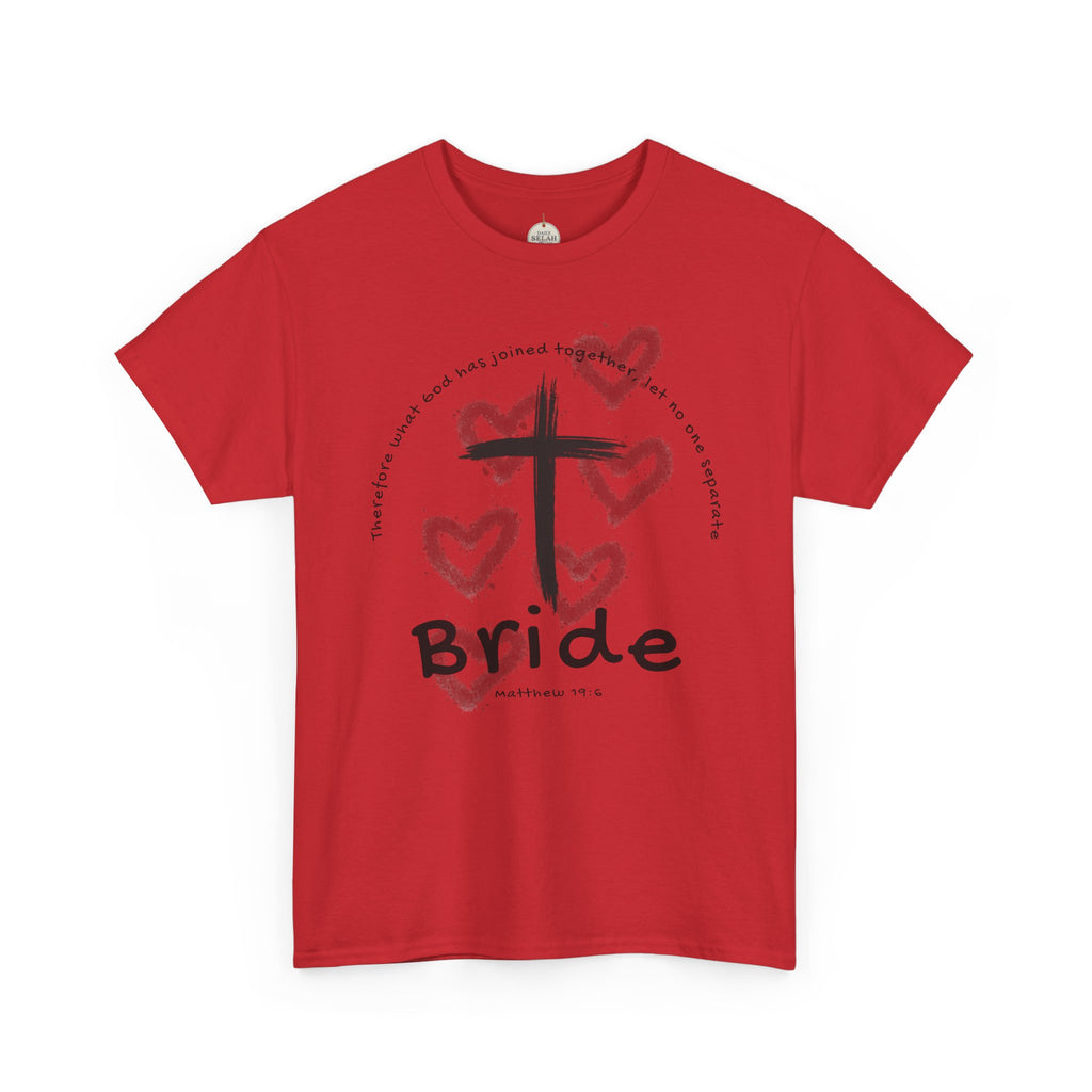 Bride T-Shirt — Christian Cross & Hearts Bridal Faith Tee - Christian - Matthew 19:6
