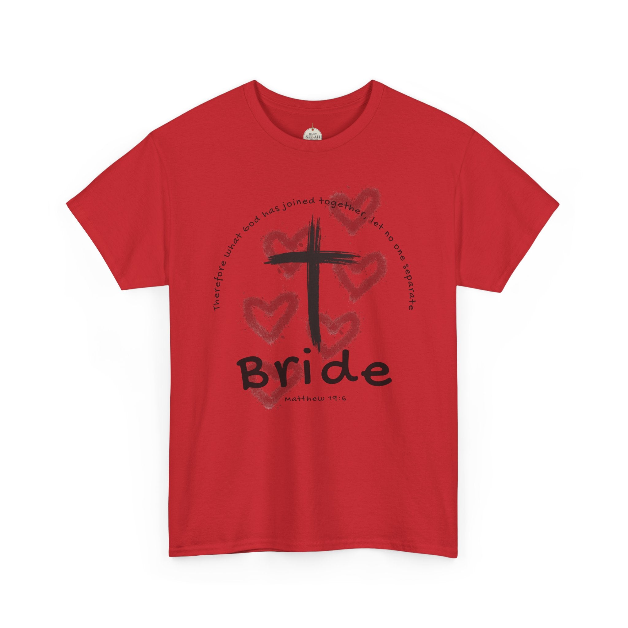 Bride T-Shirt — Christian Cross & Hearts Bridal Faith Tee - Christian - Matthew 19:6