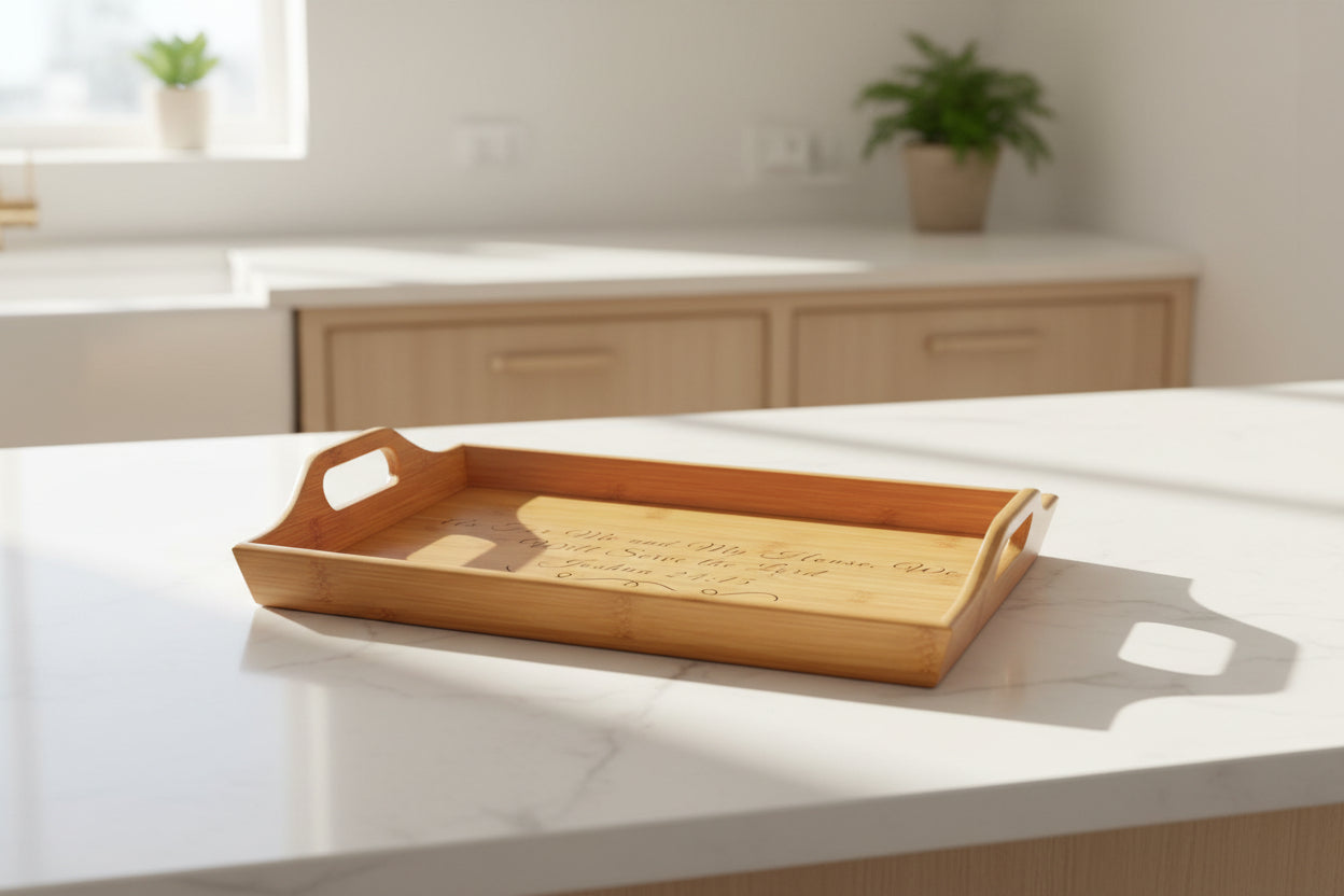 Scripted Bible Verse Serving Tray | Bamboo Engraved Breakfast Tray Joshua 24:15