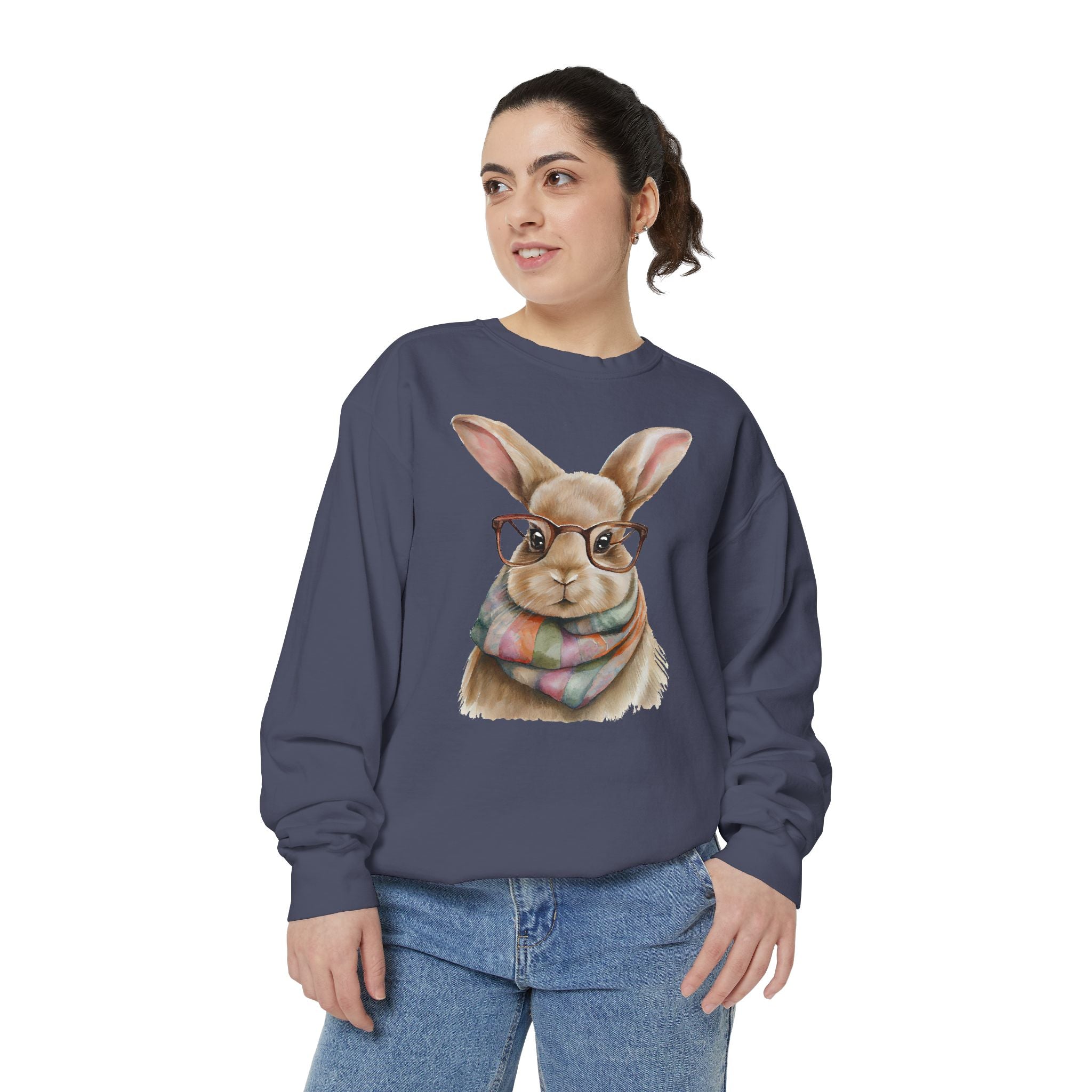 Library Book Bunny in Scarf Sweatshirt (Comfort Colors)