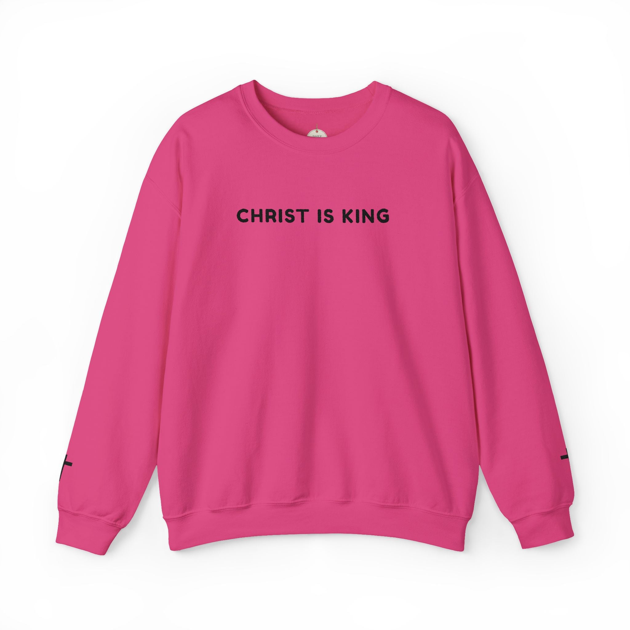 Embroidered text Christian Crewneck Sweatshirt — "Christ Is King" Minimalist Faith PulloverCross on each Wrist