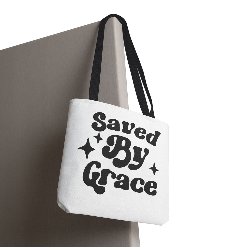 Saved By Grace Tote Bag — Christian Faith Statement Canvas Tote