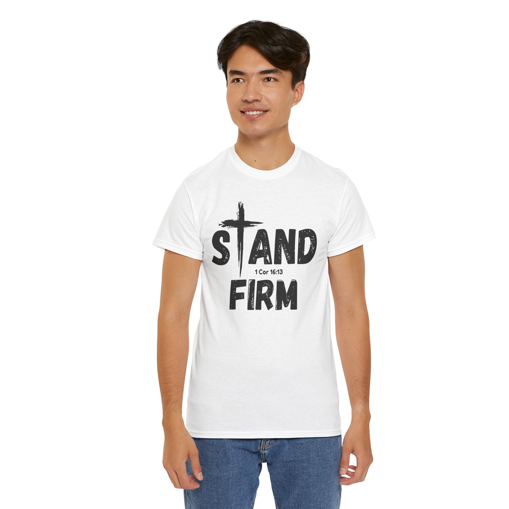 Stand Firm T-Shirt — Christian Faith Tee with Cross & 1 Cor 16:13 Inspirational Design