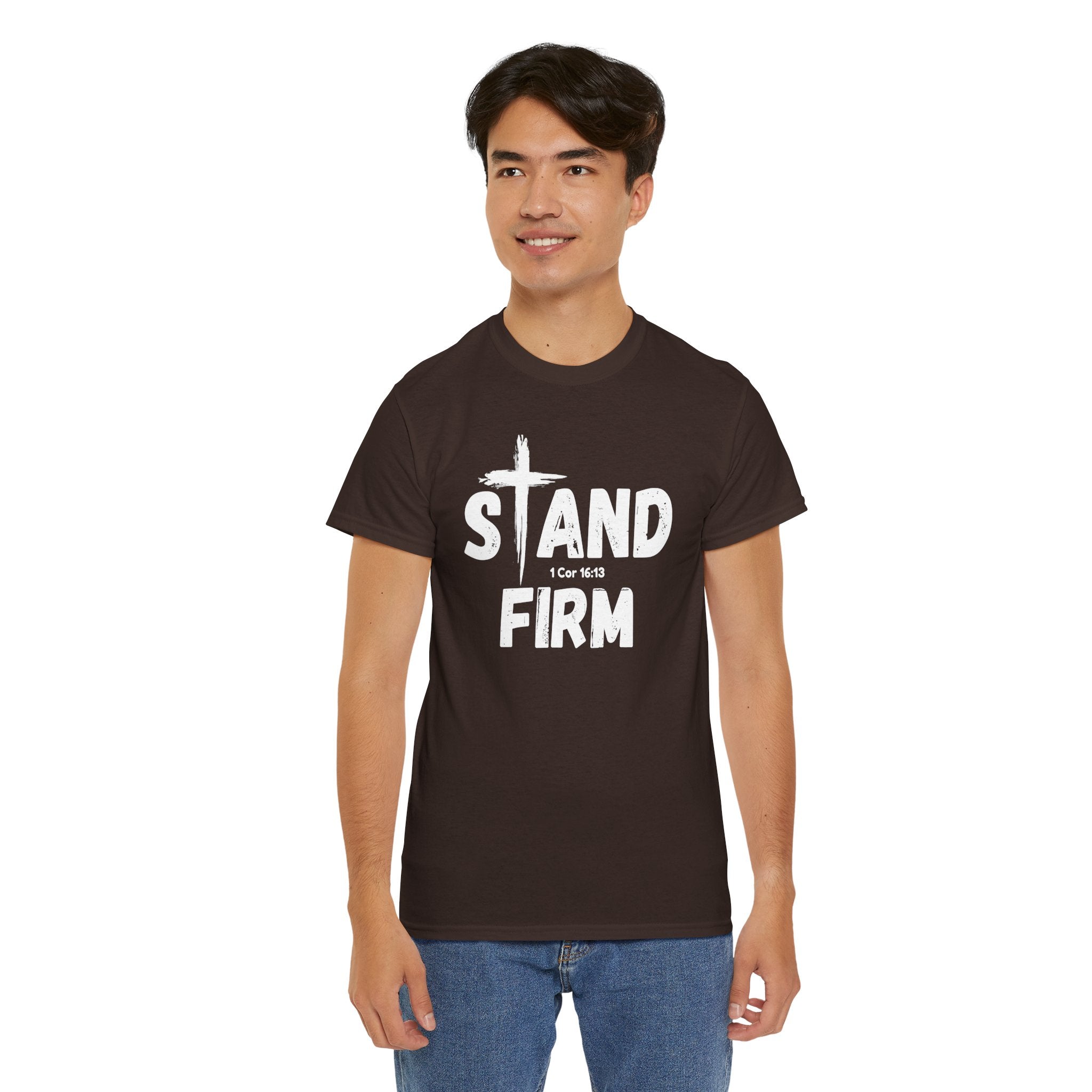 Stand Firm T-Shirt — Christian Faith Tee with Cross & 1 Cor 16:13 Inspirational Design