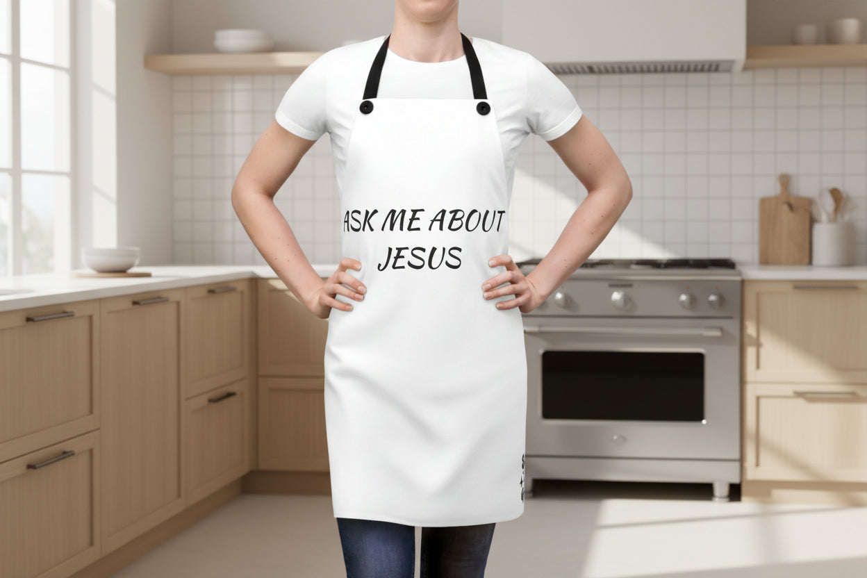 Ask Me About Jesus Apron | Christian Saved By Grace, Faith Kitchen Apron