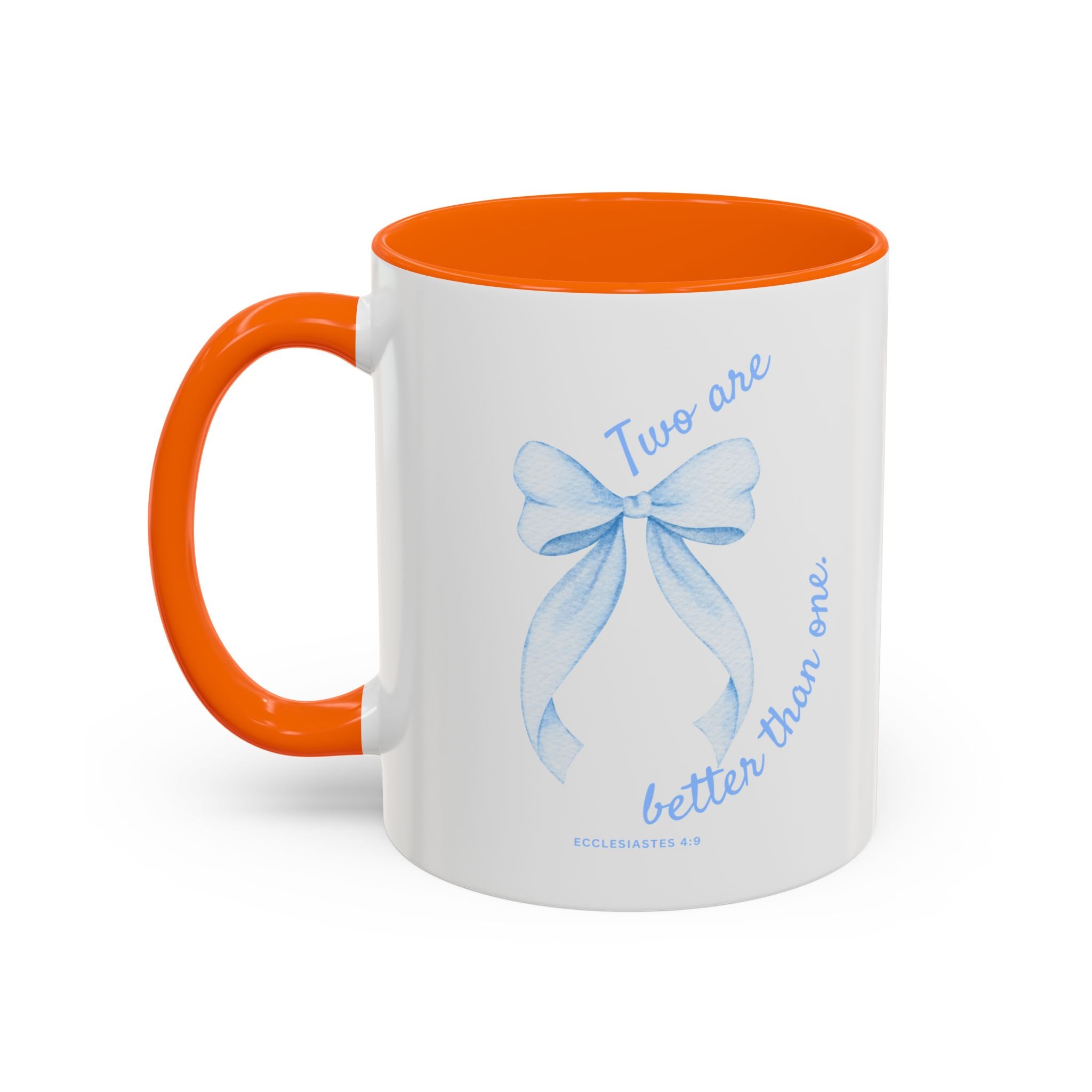 Accent Coffee Mug - "Two are better than one" Blue Ribbon Ceramic Mug Christian Wedding