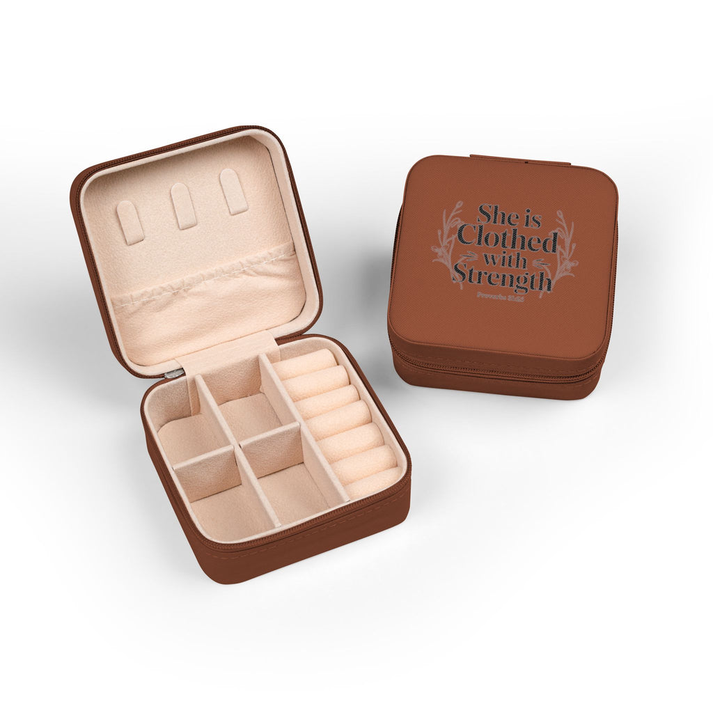 Jewelry Travel Case — 'She Is Clothed with Strength' Compact Portable Organizer