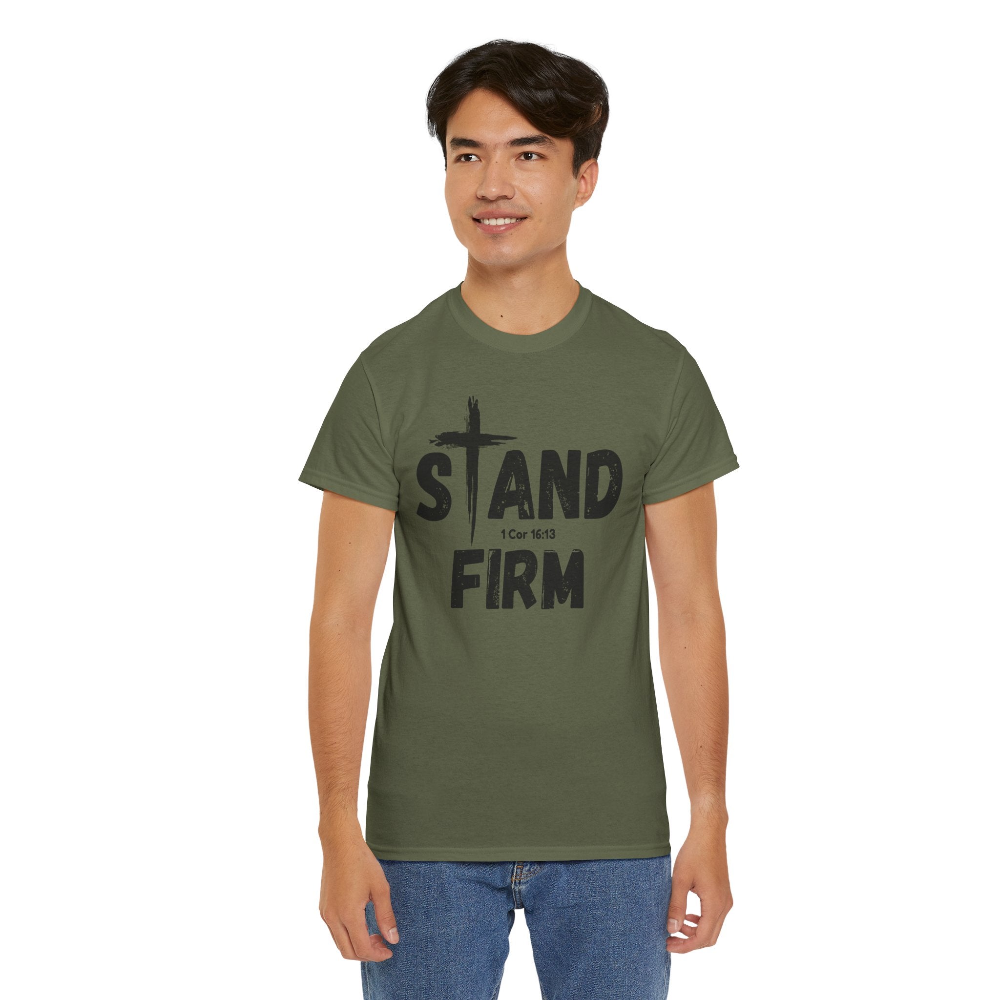 Stand Firm T-Shirt — Christian Faith Tee with Cross & 1 Cor 16:13 Inspirational Design