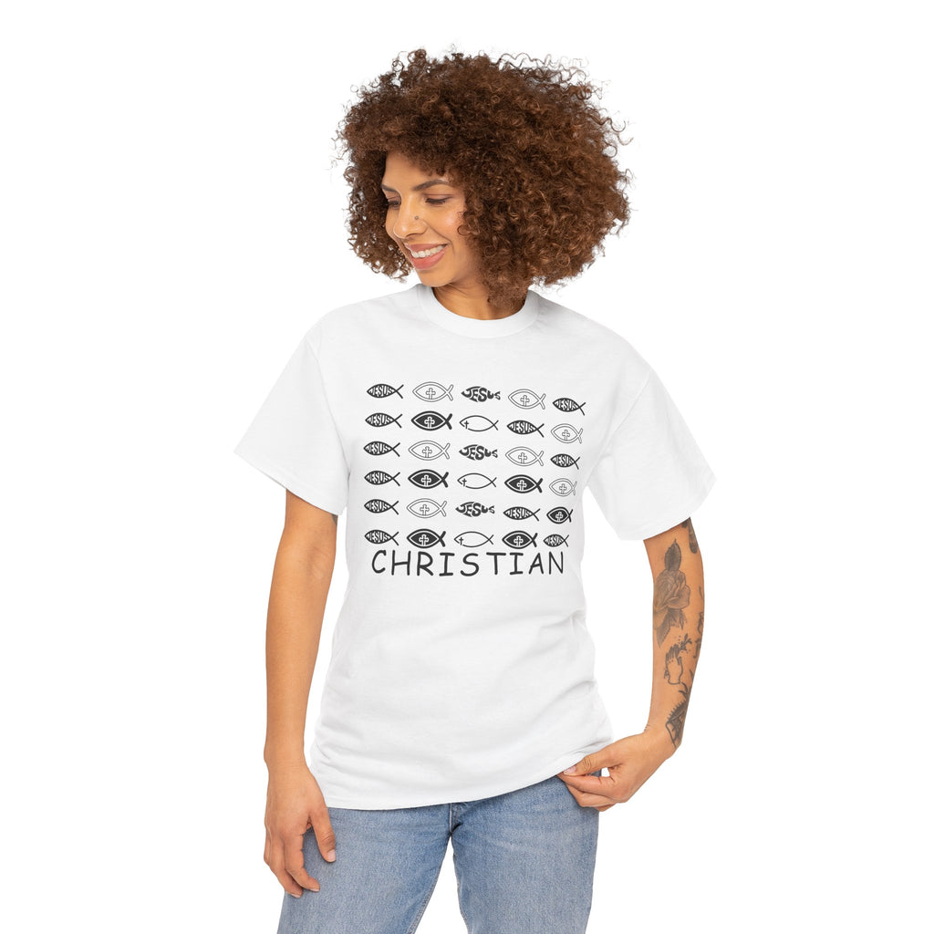 Christian Fish Pattern T‑Shirt — Ichthys Faith Tee - JESUS FISH