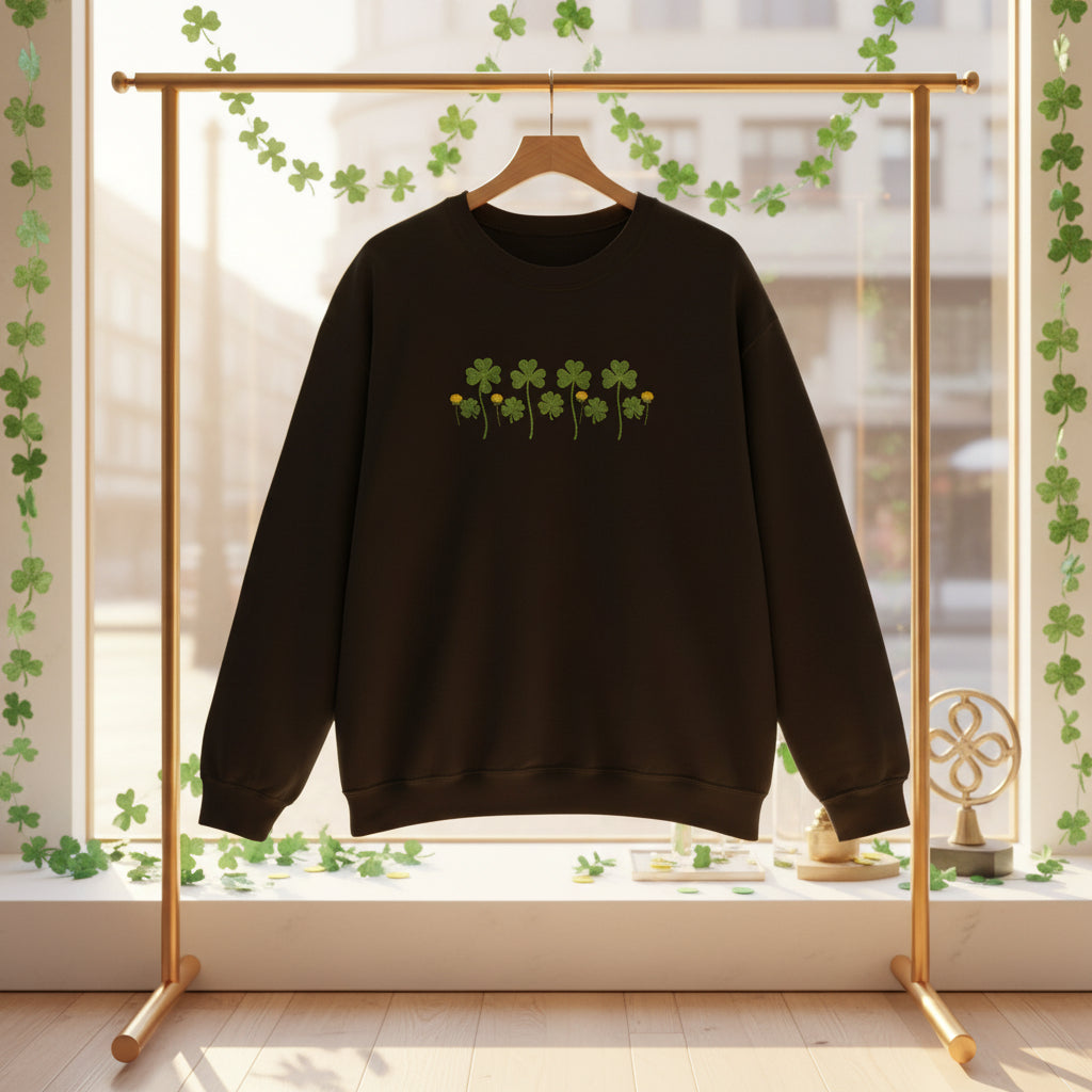 Embroidered St. Patrick's Day Shamrock Row Crewneck Sweatshirt
