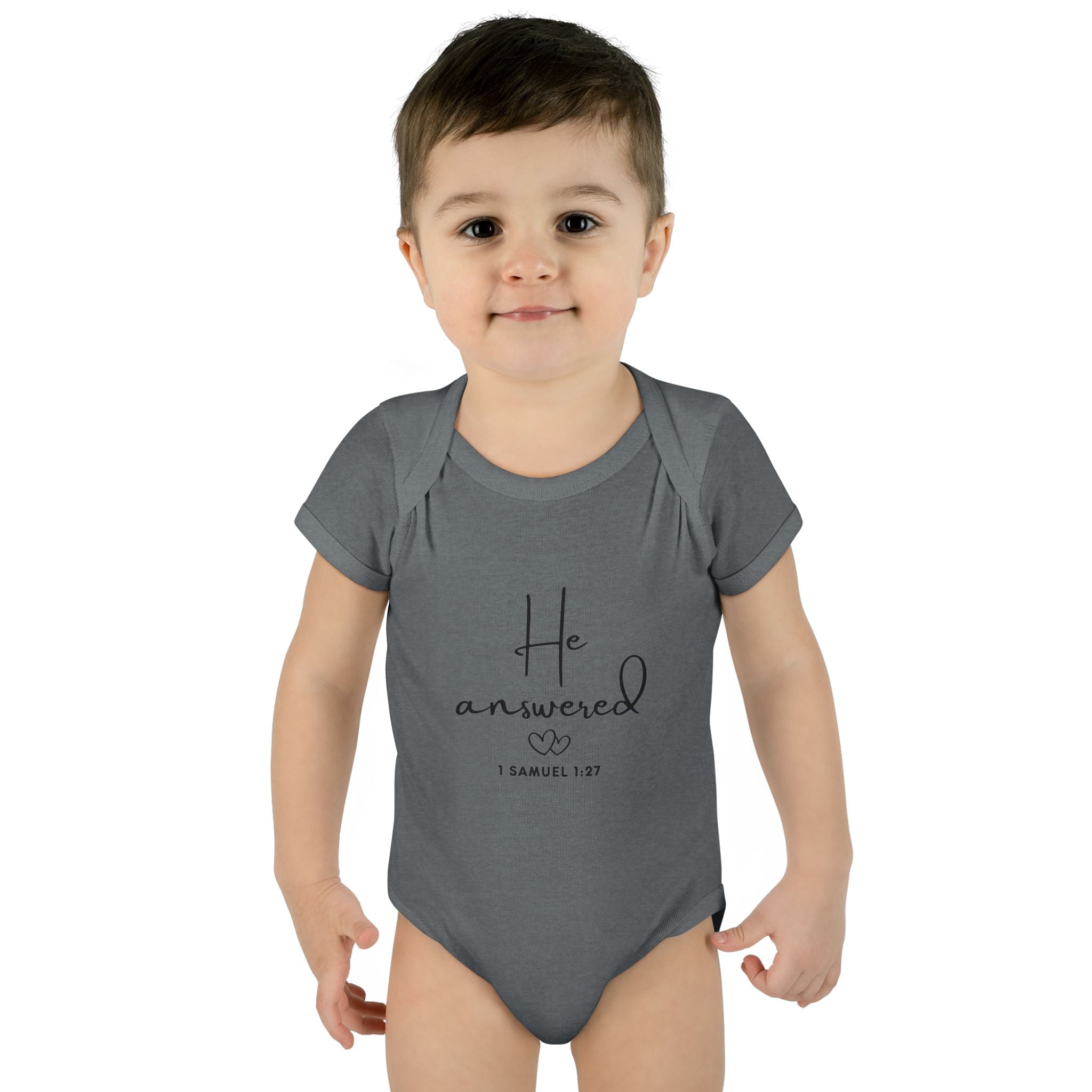 He Answered Infant Bodysuit | 1 Samuel 1:27 Scripture Baby Onesie