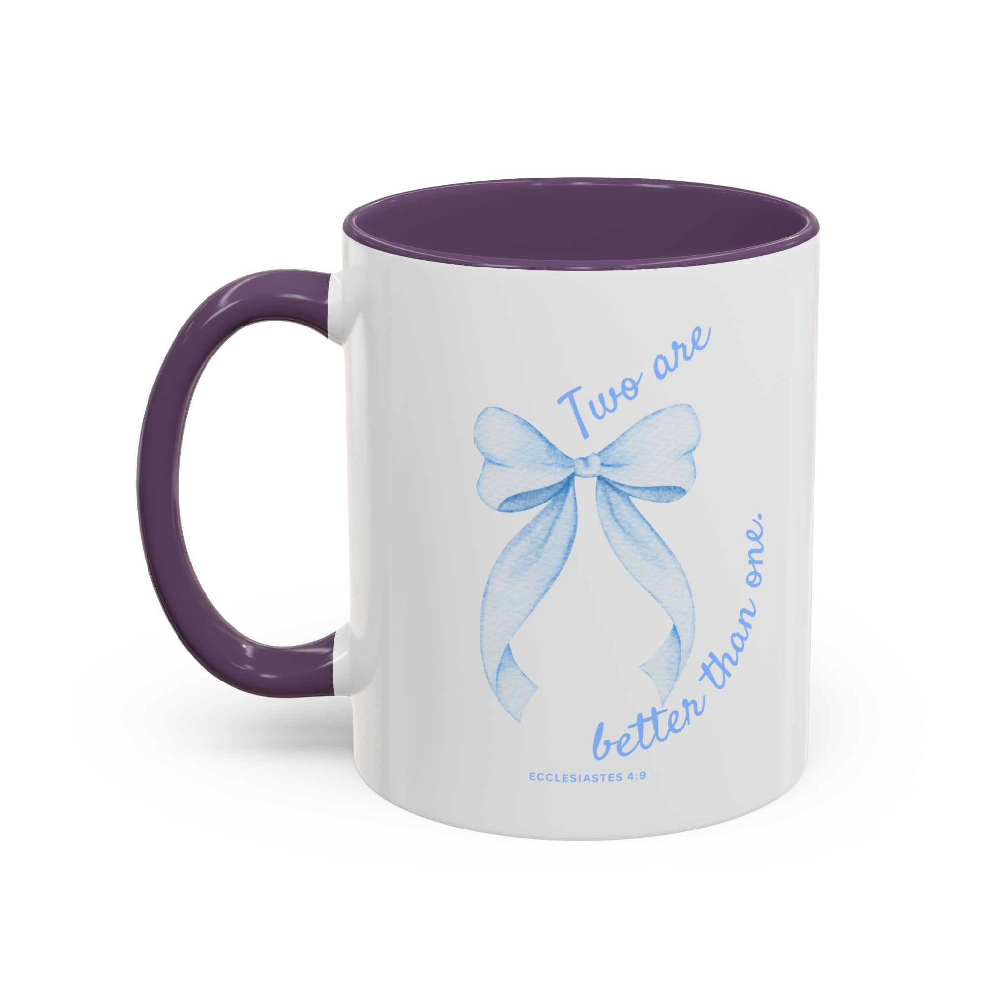 Accent Coffee Mug - "Two are better than one" Blue Ribbon Ceramic Mug Christian Wedding
