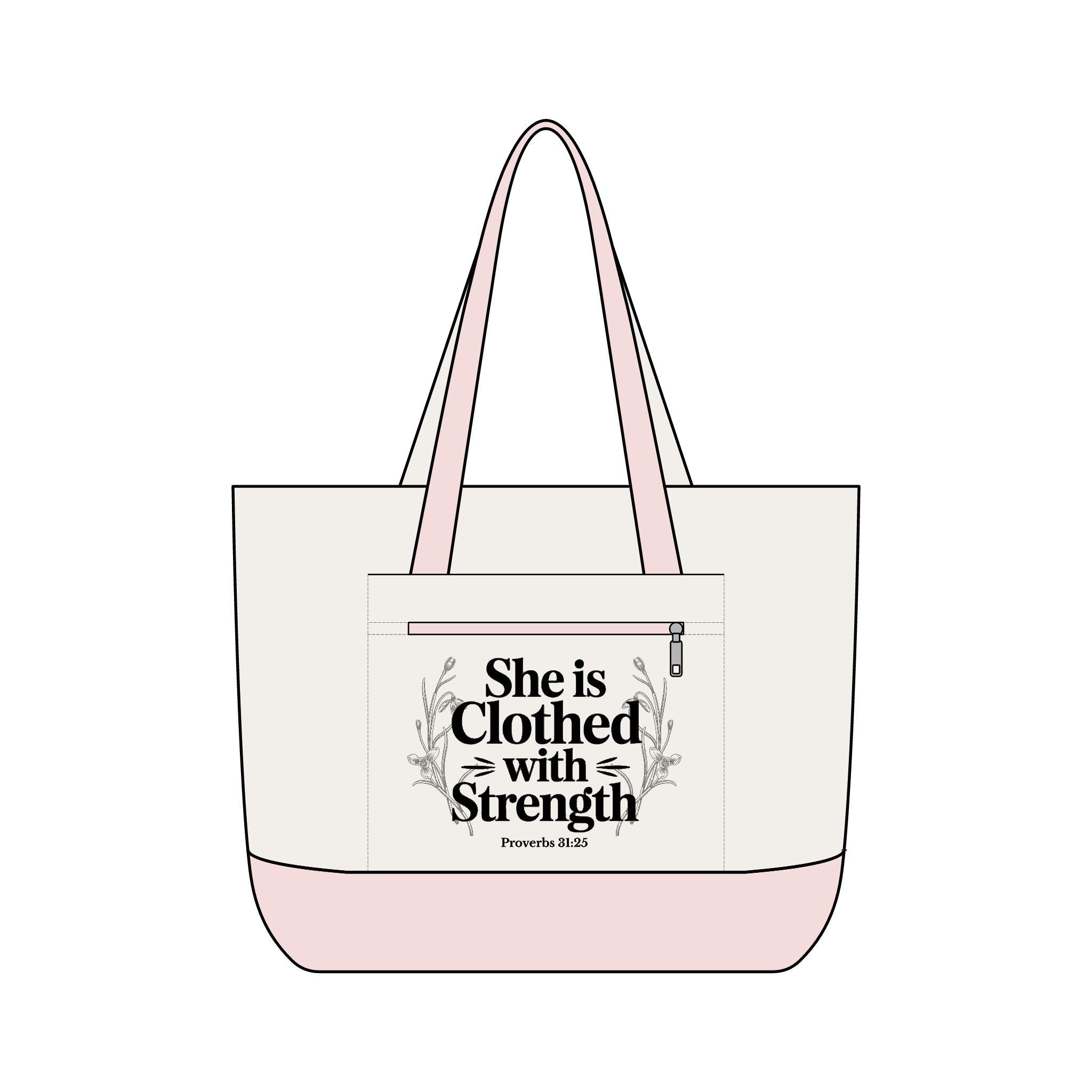 Canvas Tote Bag — "She Is Clothed With Strength" Inspirational Scripture Tote Mother's Day Gift