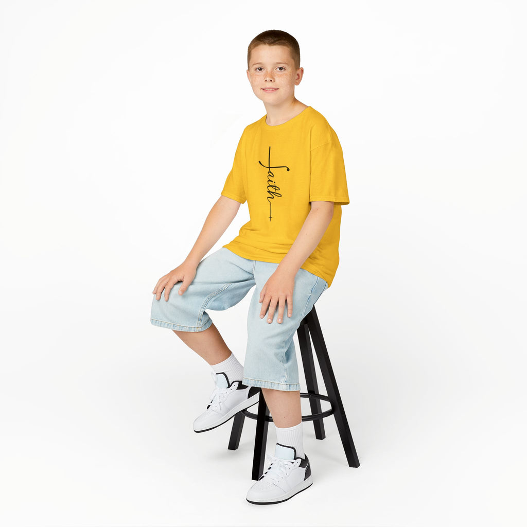 Kids Tee — Vertical "faith" Cross Script Graphic