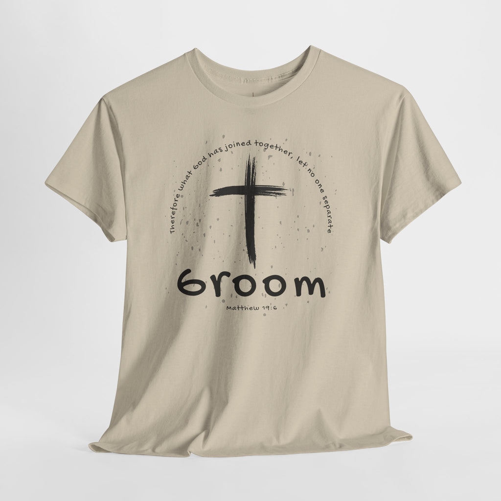 Groom Cross Tee — Christian Wedding Groom T-Shirt (Scripture Verse Design) - Christian - Matthew 19:6