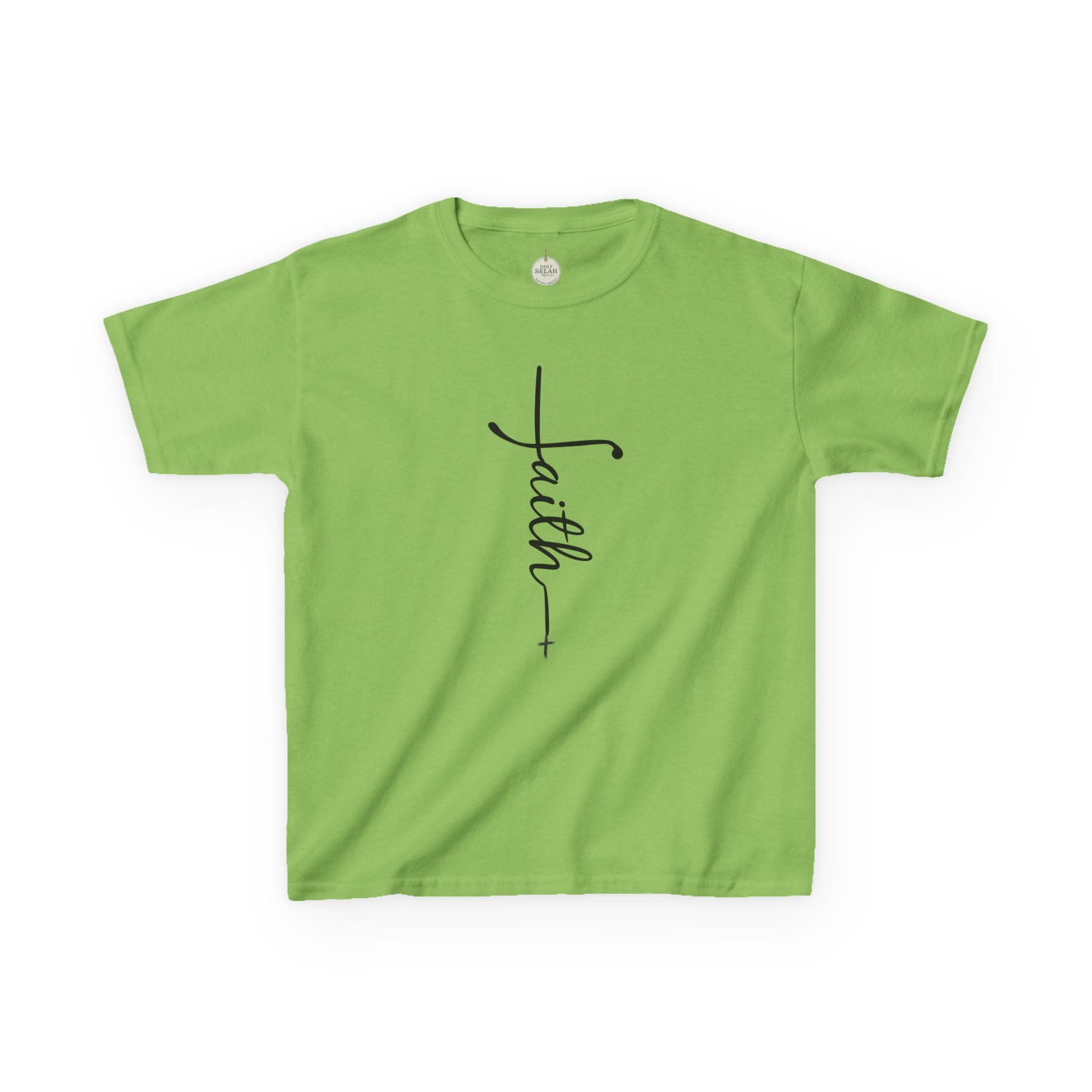 Kids Tee — Vertical "faith" Cross Script Graphic