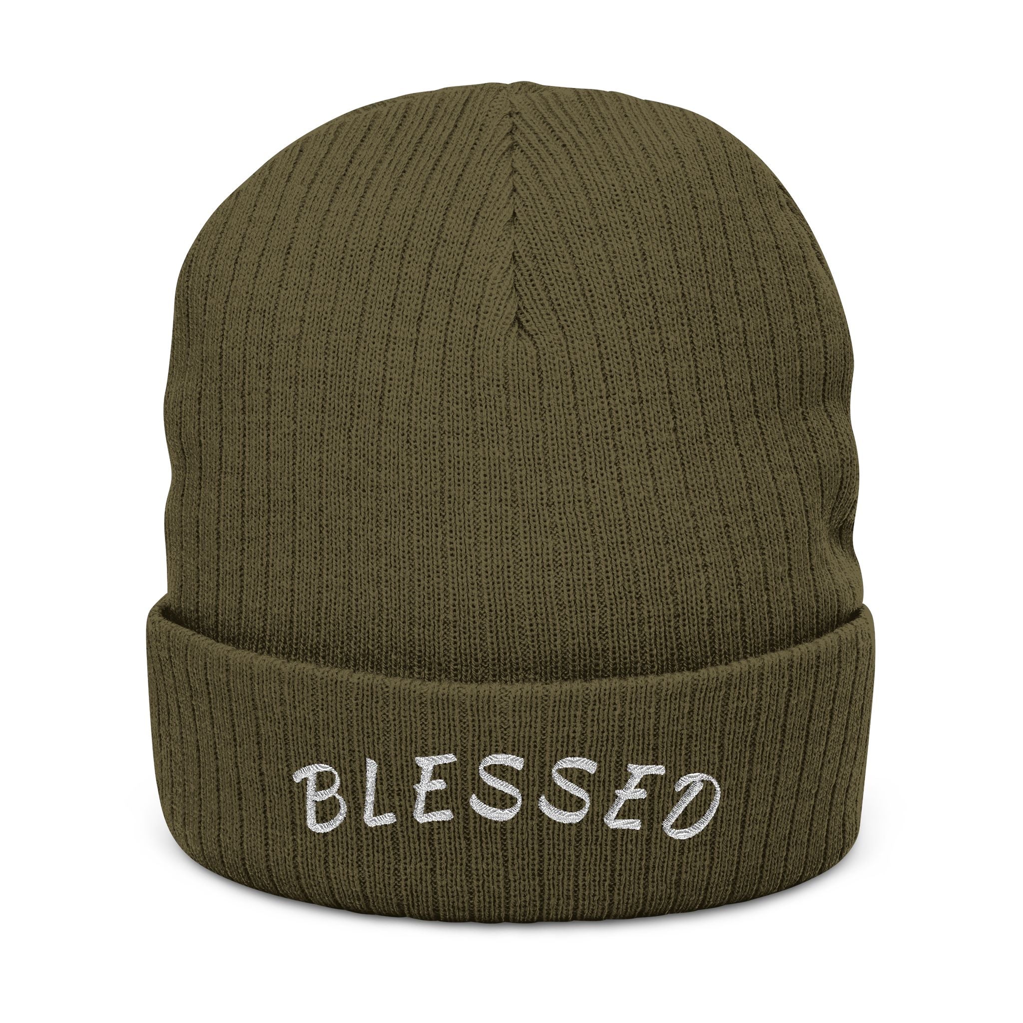 Blessed Embroidered Beanie — Ribbed Knit Winter Hat