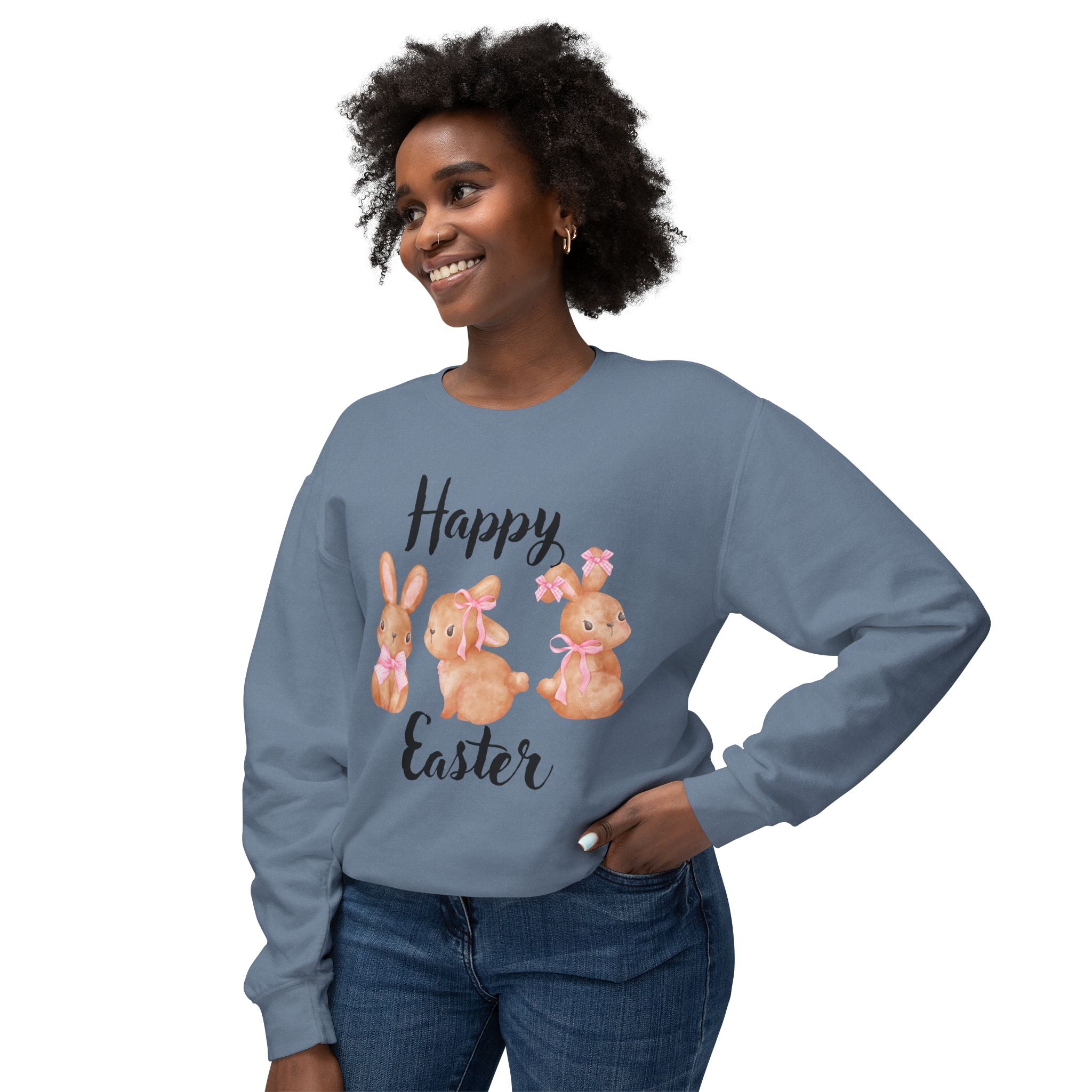 Comfort Colors - Easter Bunny Crewneck Sweatshirt – "Happy Easter" Pastel Bunny Design