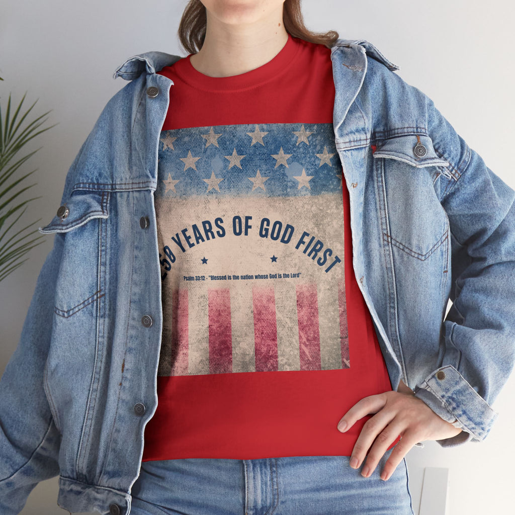 God First 250 Years Vintage American Flag  and Patriotic T-Shirt