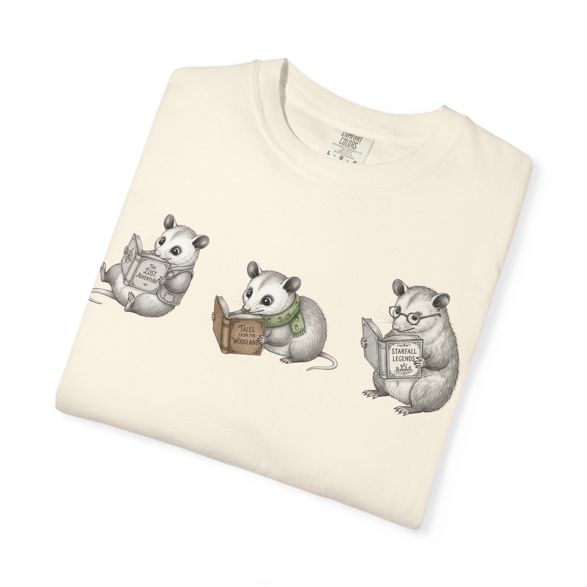 Reading Possum T-Shirt — Cute Trio Illustration Tee