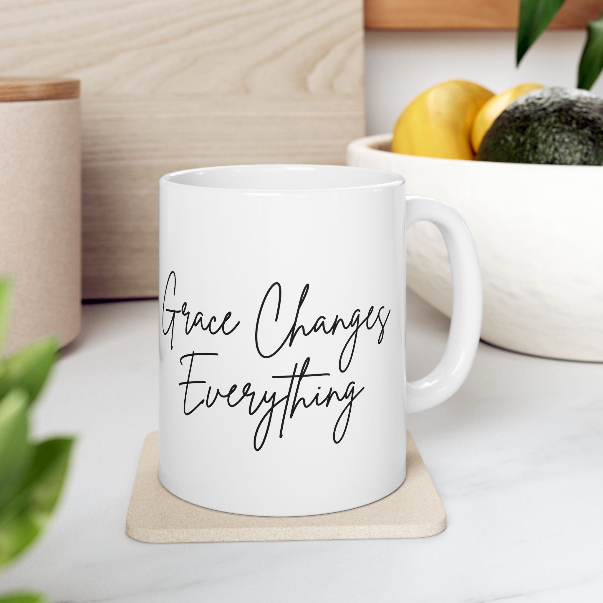 Grace Changes Everything Ceramic Mug — Faith Inspirational Script Coffee Cup (11oz, 15oz)