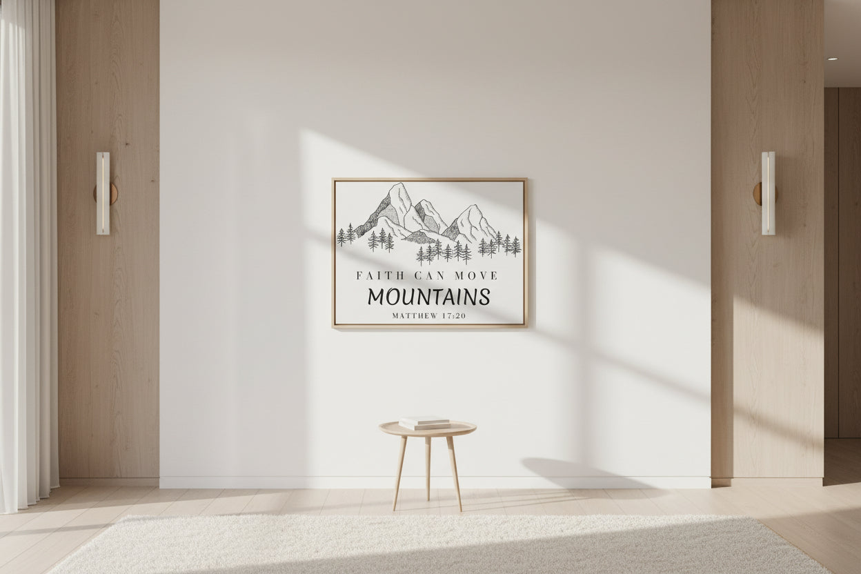 Faith Can Move Mountains Canvas Wall Art — Matthew 17:20 Inspirational Mountain Print