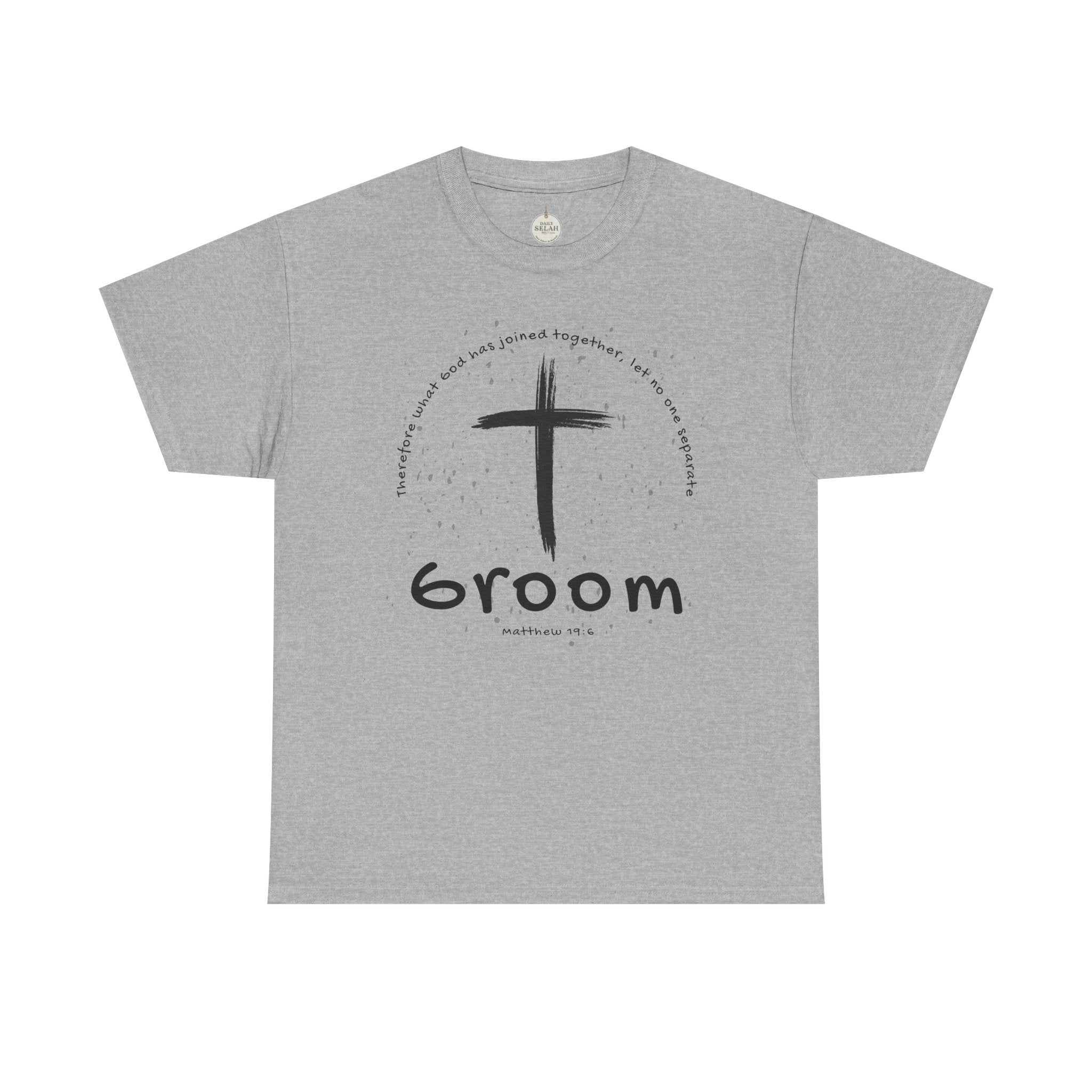 Groom Cross Tee — Christian Wedding Groom T-Shirt (Scripture Verse Design) - Christian - Matthew 19:6
