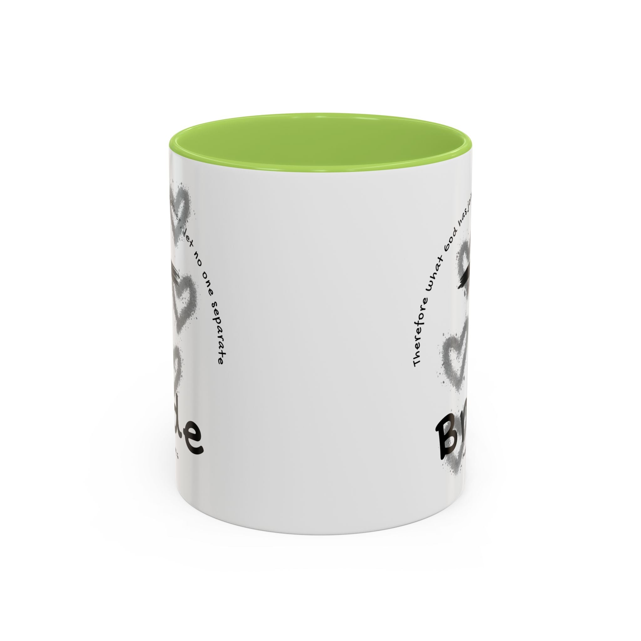 Bride Coffee Mug — Christian Cross & Hearts Accent Mug (Matthew 19:6)