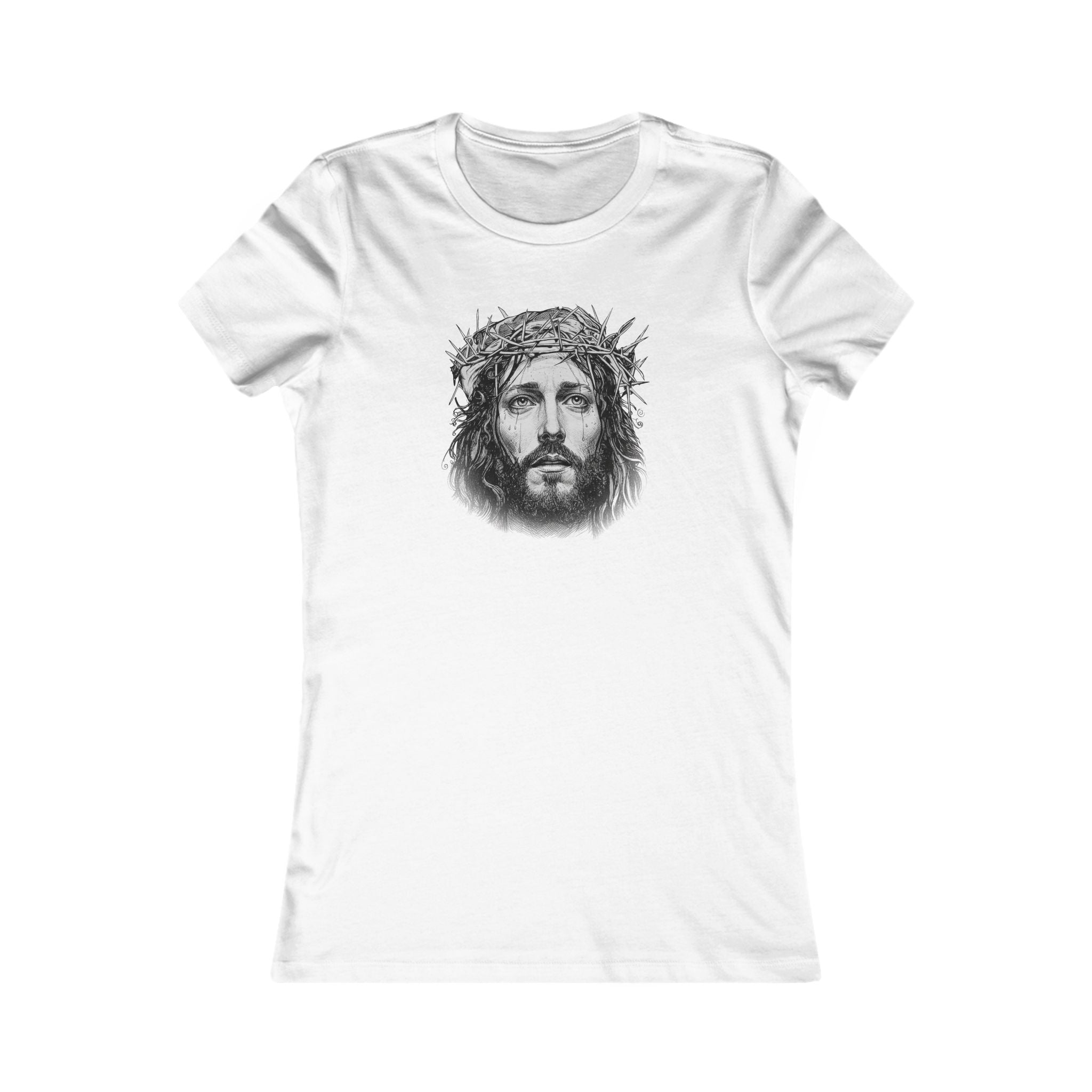 Christian Jesus Portrait Women's Tee - Crown of Thorns Faith T-Shirt