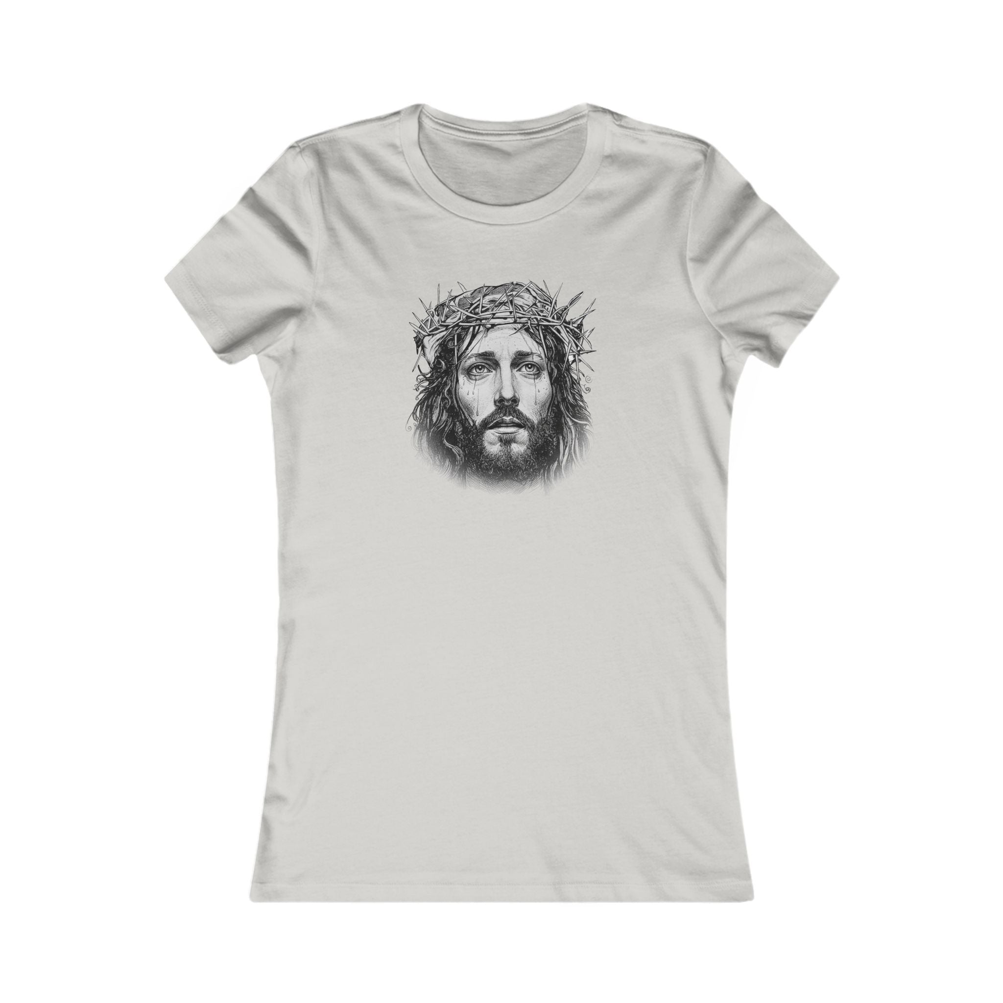 Christian Jesus Portrait Women's Tee - Crown of Thorns Faith T-Shirt