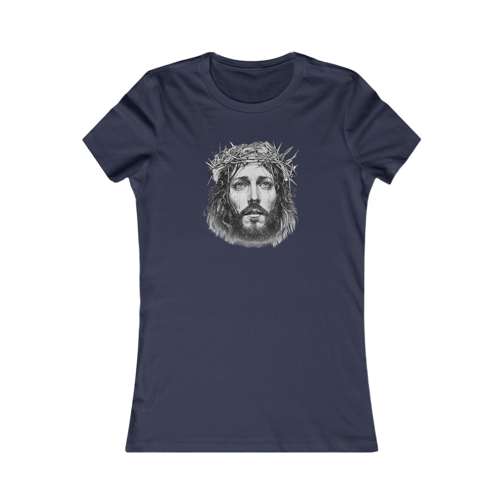 Christian Jesus Portrait Women's Tee - Crown of Thorns Faith T-Shirt