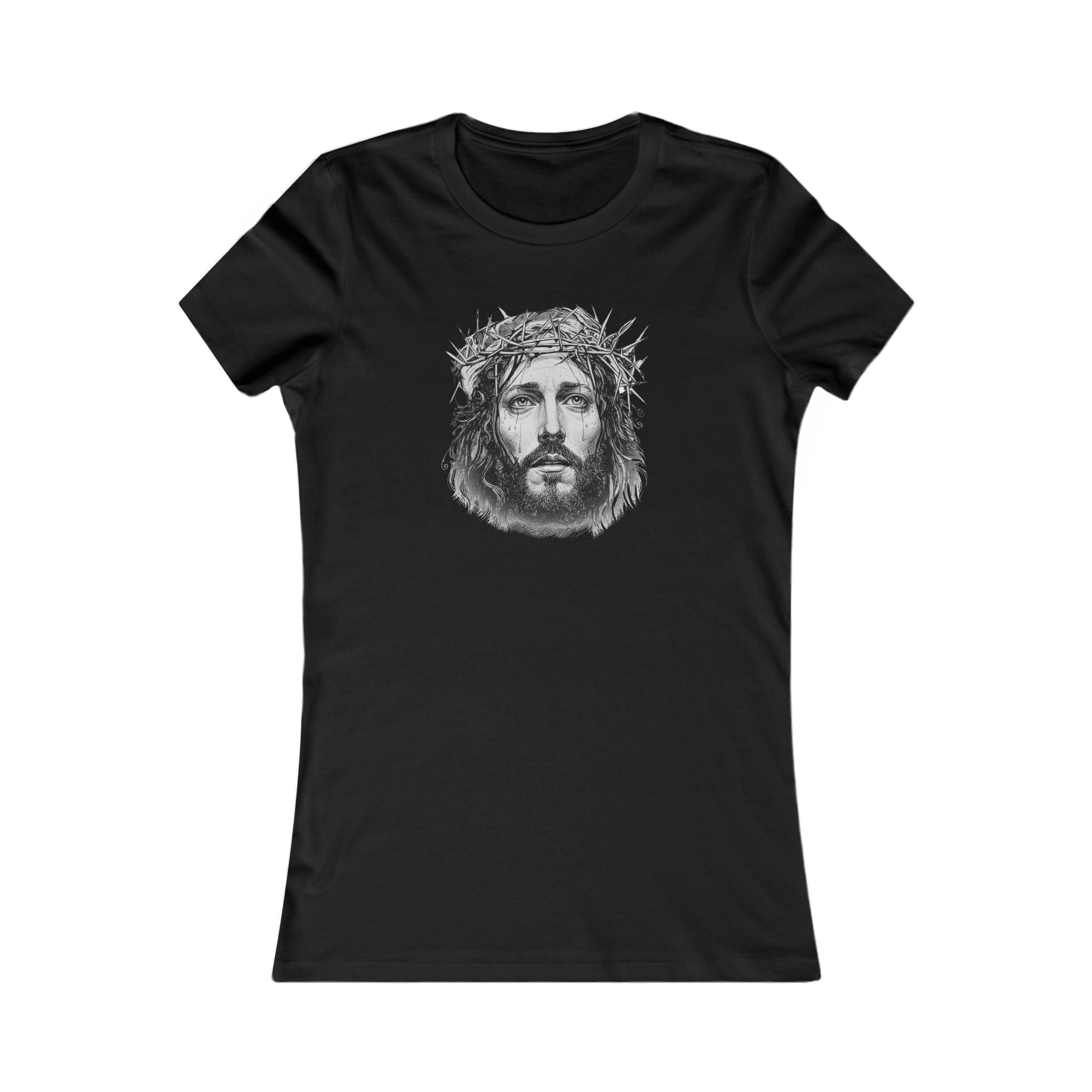 Christian Jesus Portrait Women's Tee - Crown of Thorns Faith T-Shirt