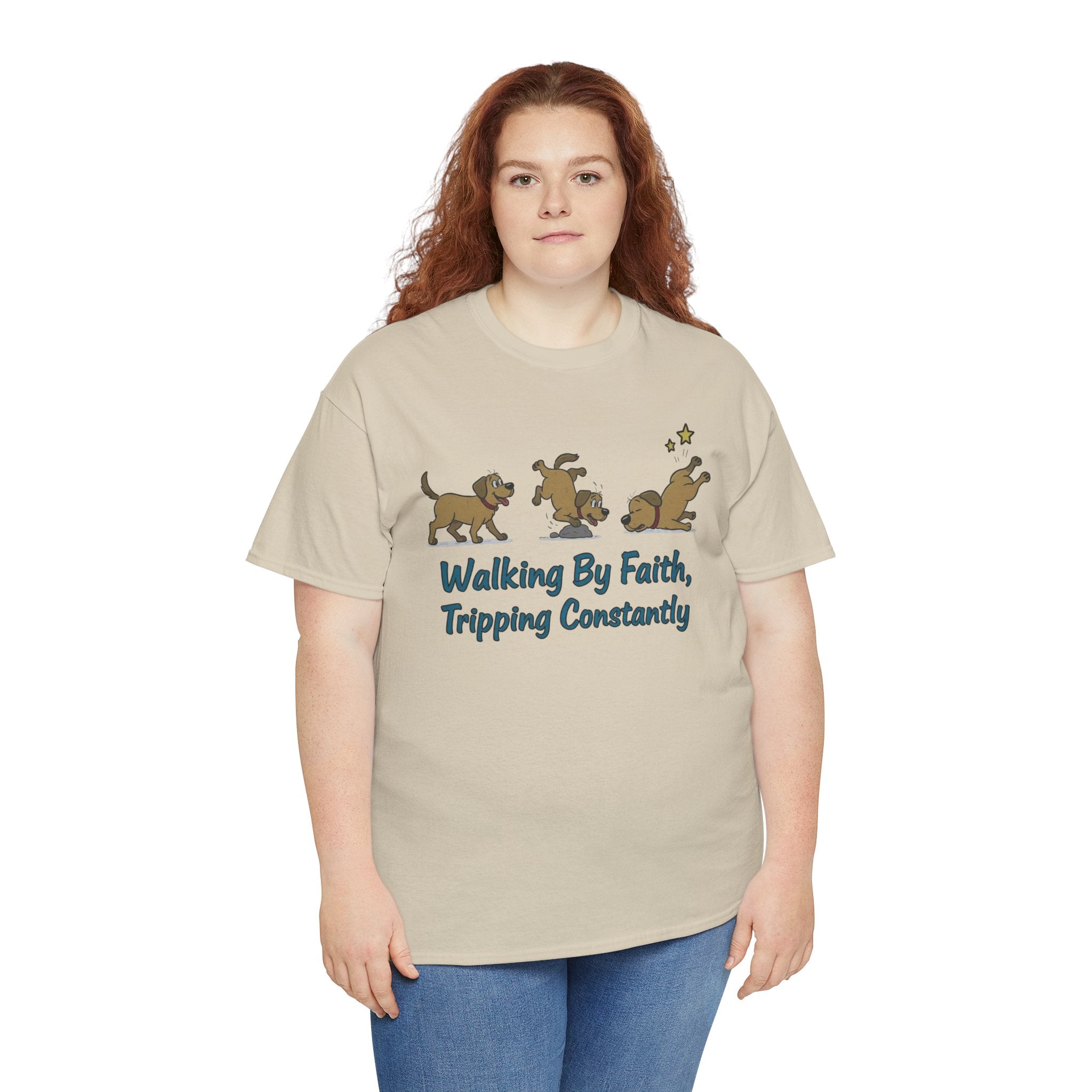 Faith Dog T-Shirt — "Walking By Faith, Tripping Constantly" Cute Christian Tee
