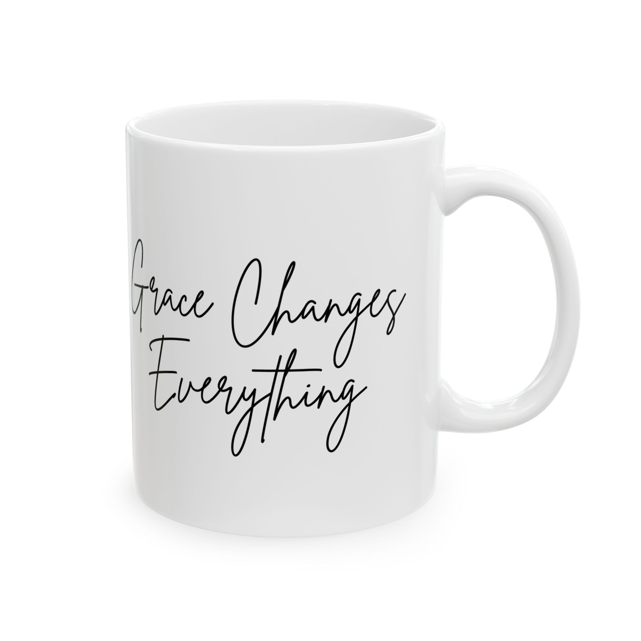 Grace Changes Everything Ceramic Mug — Faith Inspirational Script Coffee Cup (11oz, 15oz)