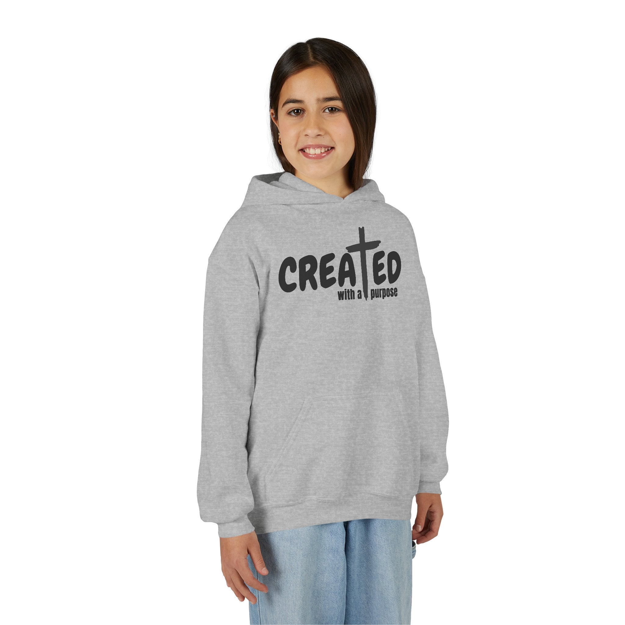 ‘Created With A Purpose’ Youth Hoodie — Christian Faith Kid’s Pullover