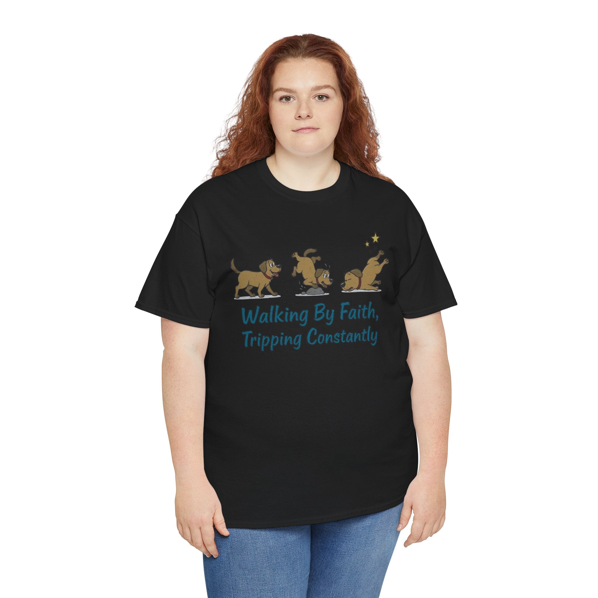 Faith Dog T-Shirt — "Walking By Faith, Tripping Constantly" Cute Christian Tee