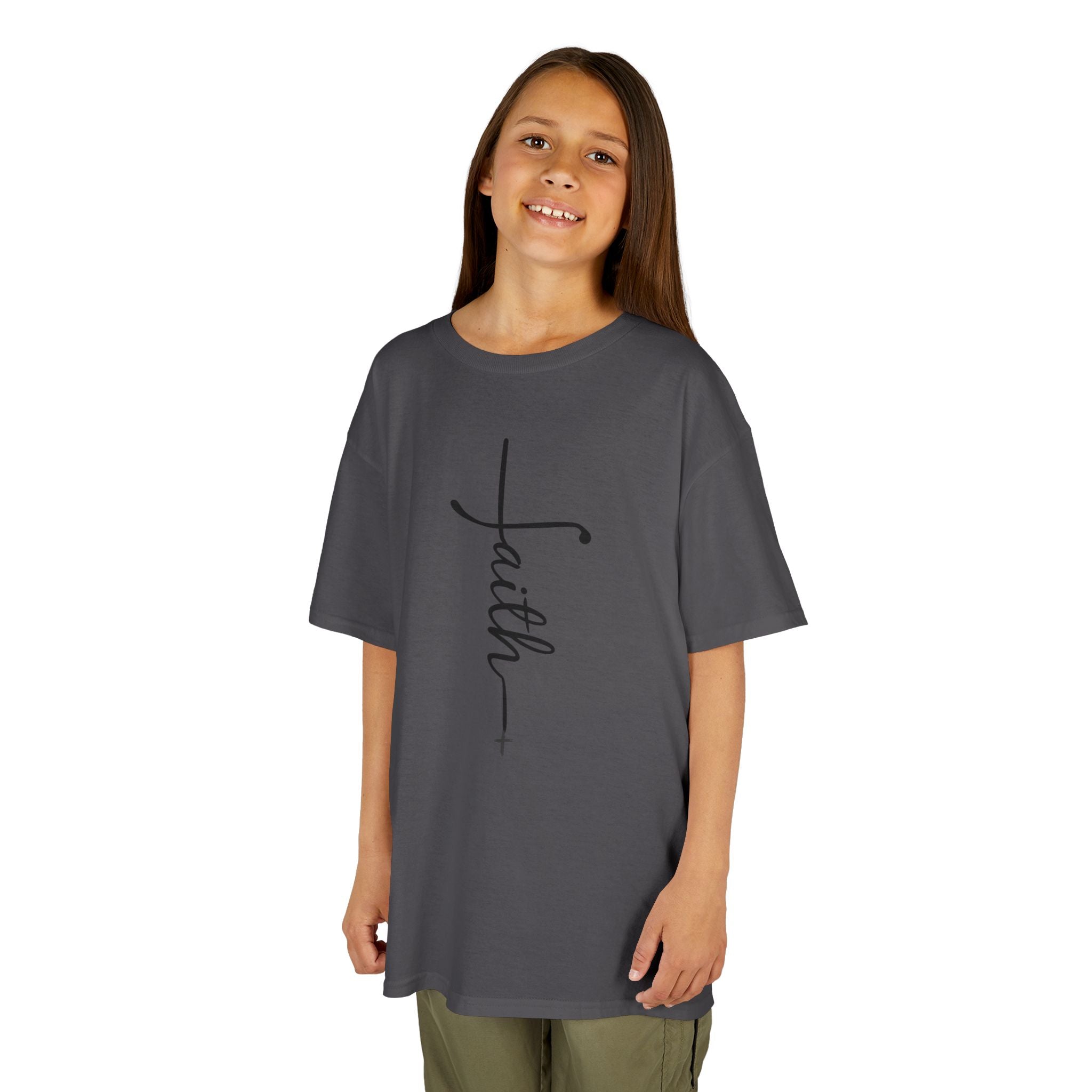 Kids Tee — Vertical "faith" Cross Script Graphic