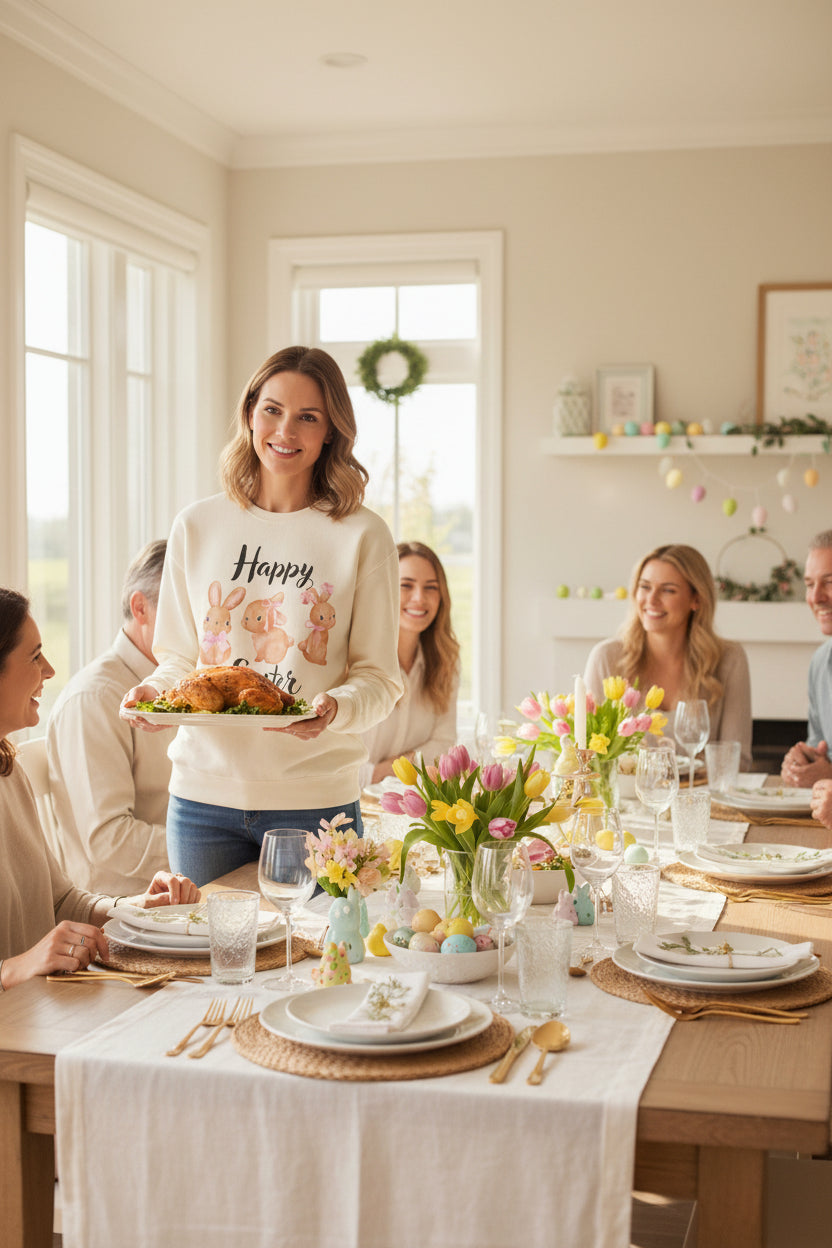 Comfort Colors - Easter Bunny Crewneck Sweatshirt – "Happy Easter" Pastel Bunny Design