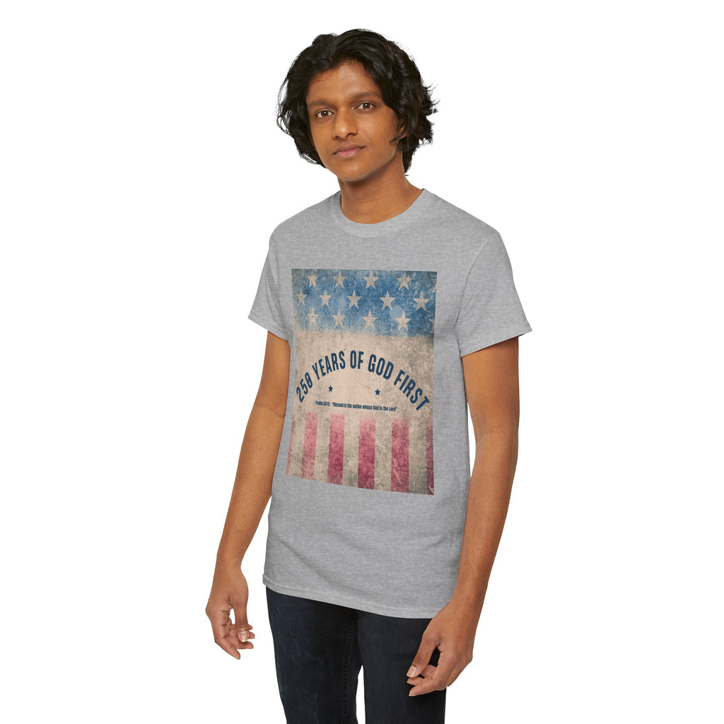 God First 250 Years Vintage American Flag  and Patriotic T-Shirt