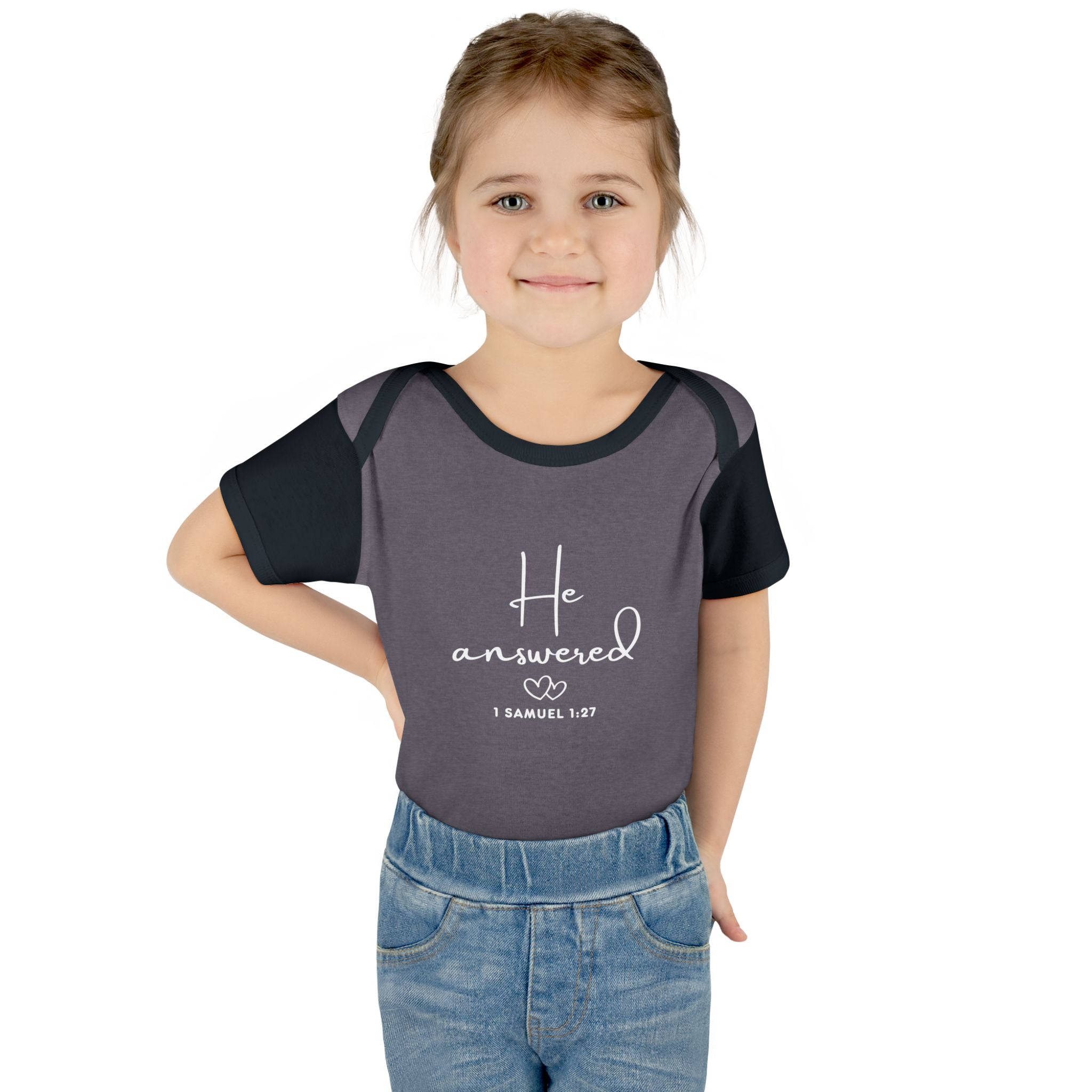 He Answered Infant Bodysuit | 1 Samuel 1:27 Scripture Baby Onesie