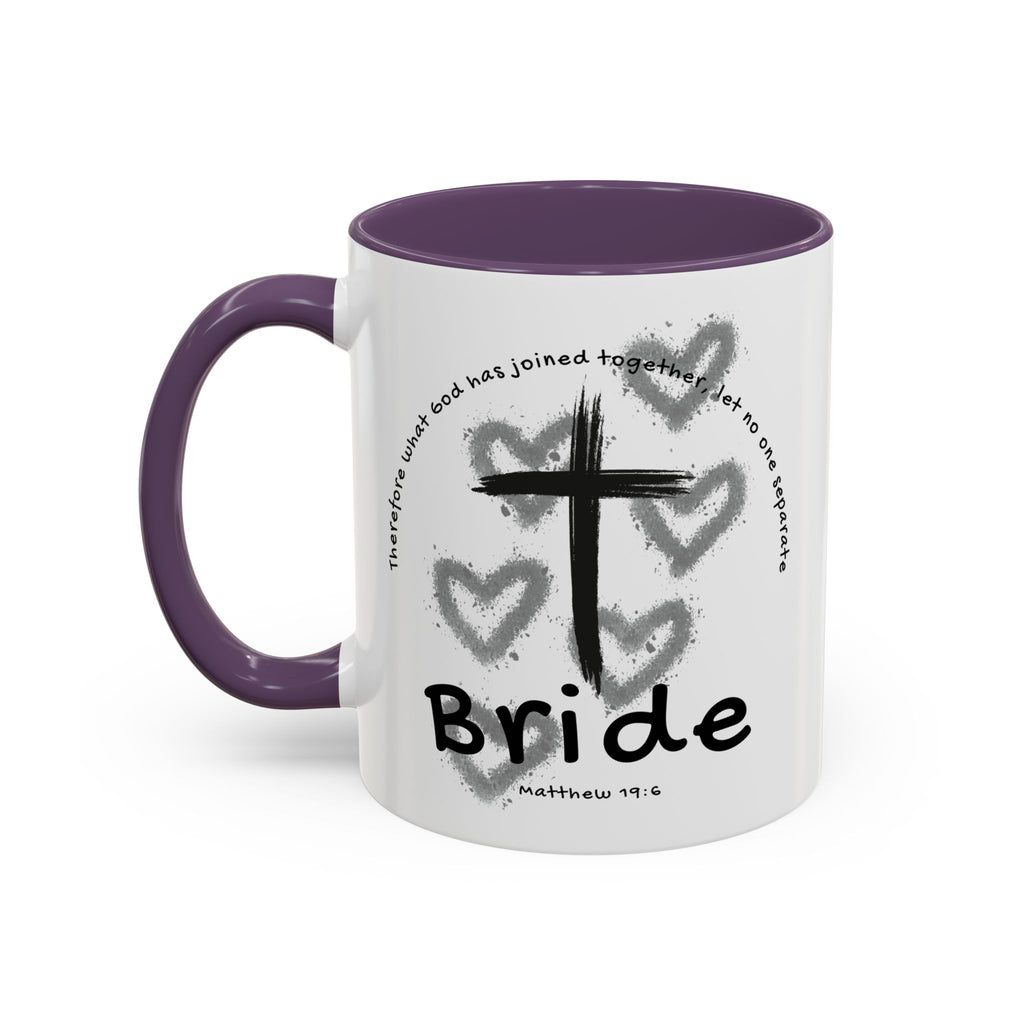 Bride Coffee Mug — Christian Cross & Hearts Accent Mug (Matthew 19:6)