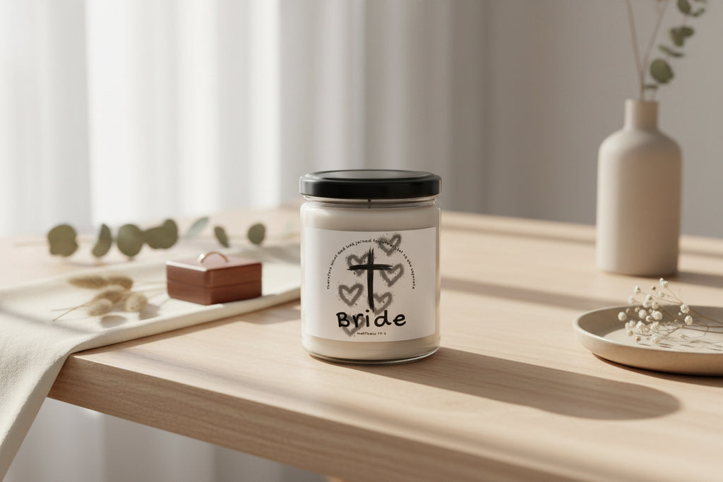 Bride Soy Candle — Christian Cross & Hearts Scented Jar (9oz)