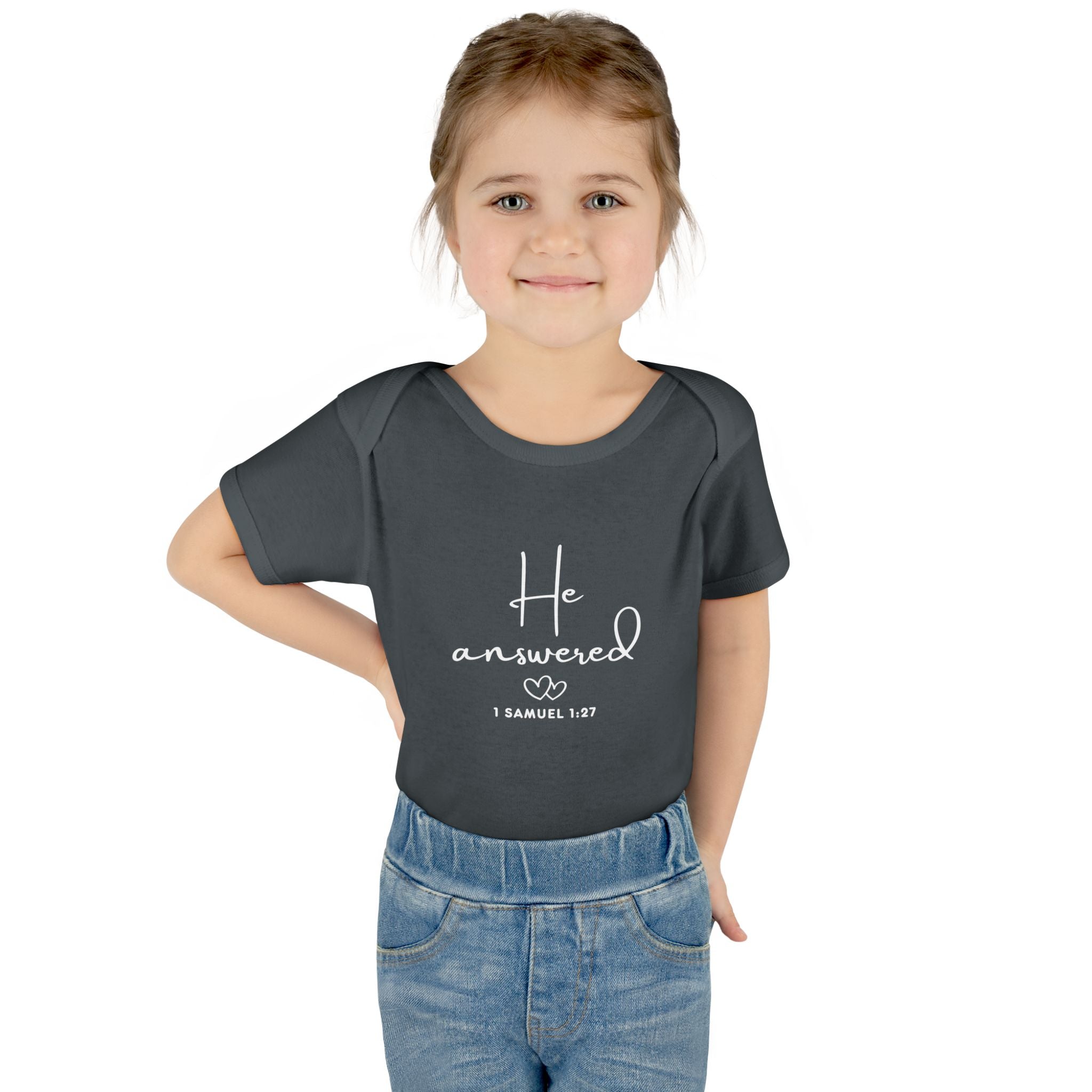 He Answered Infant Bodysuit | 1 Samuel 1:27 Scripture Baby Onesie