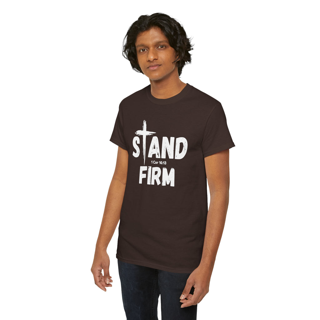 Stand Firm T-Shirt — Christian Faith Tee with Cross & 1 Cor 16:13 Inspirational Design